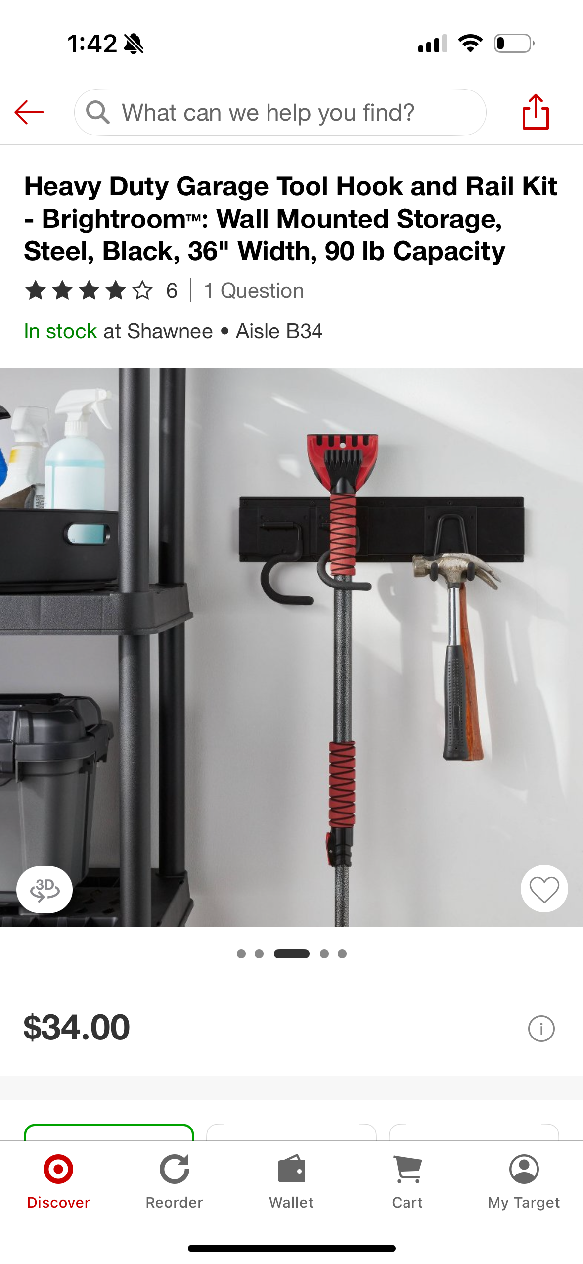 Heavy Duty Garage Tool Hook and Rail Kit - Brightroom™: Wall Mounted Storage, Steel, Black, 36" Width, 90 Ib Capacity