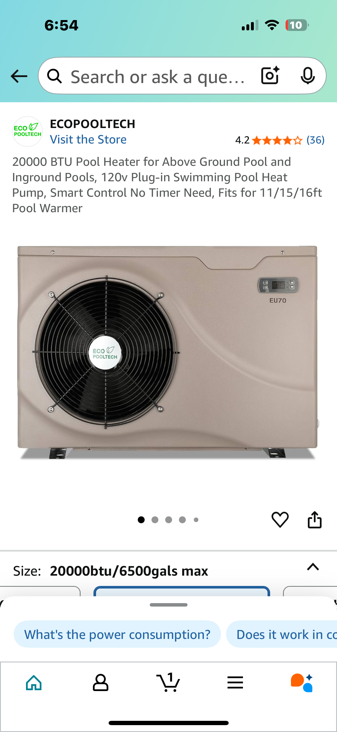 20000 BTU Pool Heater for Above Ground Pool and Inground Pools, 120v Plug-in Swimming Pool Heat Pump, Smart Control No Timer Need, Fits for 11/15/16ft Pool Warmer (R654)