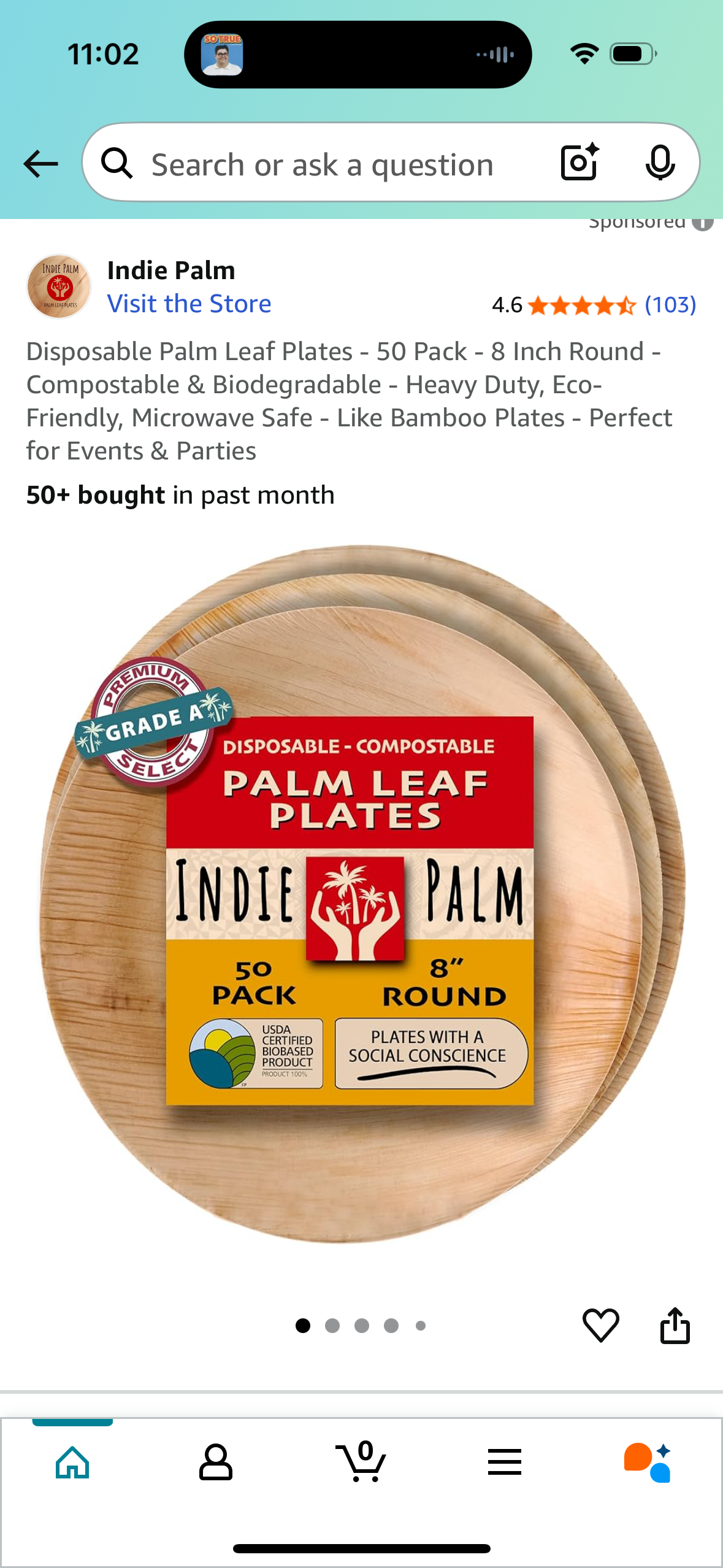 Disposable Palm Leaf Plates - 50 Pack - 8 Inch Round - Compostable & Biodegradable - Heavy Duty, Eco-Friendly, Microwave Safe - Like Bamboo Plates - Perfect for Events & Parties