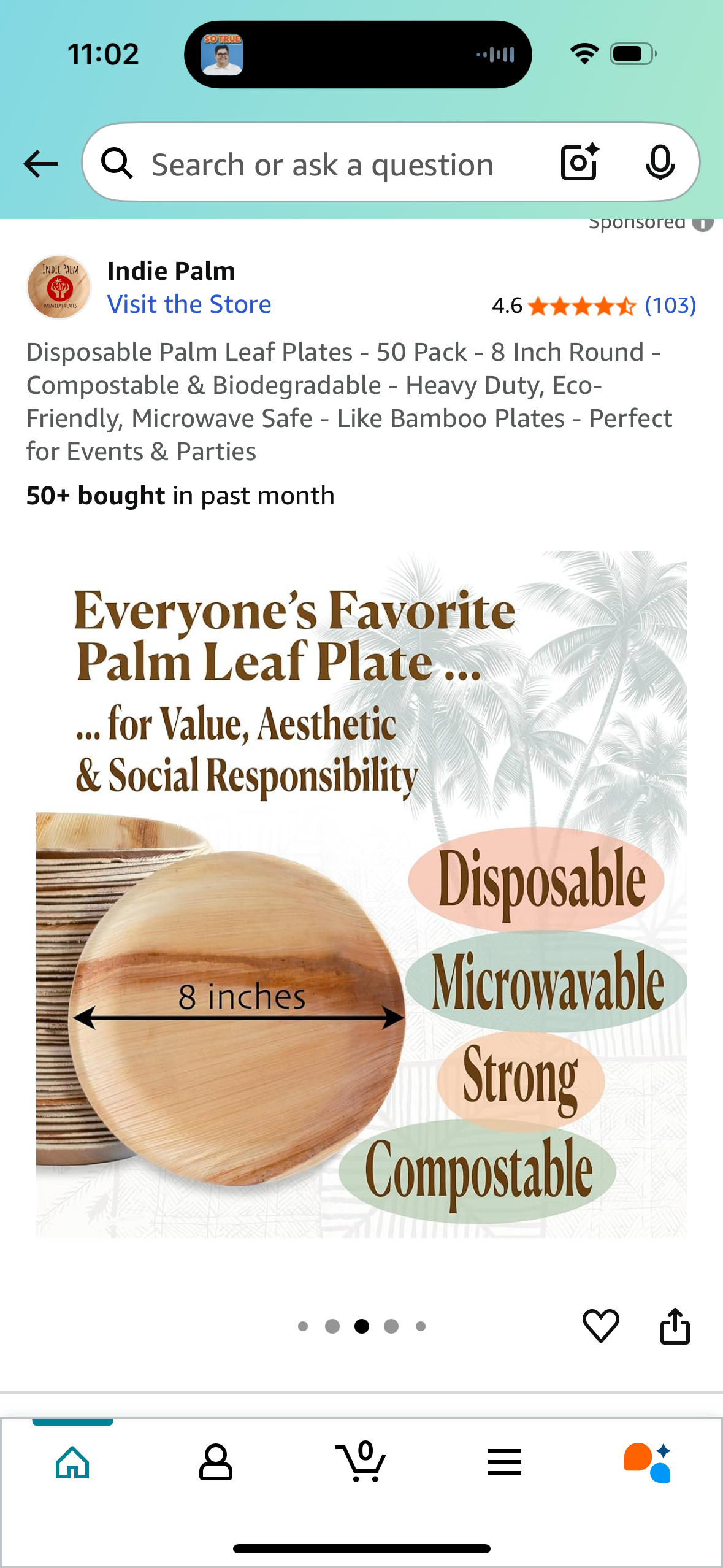 Disposable Palm Leaf Plates - 50 Pack - 8 Inch Round - Compostable & Biodegradable - Heavy Duty, Eco-Friendly, Microwave Safe - Like Bamboo Plates - Perfect for Events & Parties