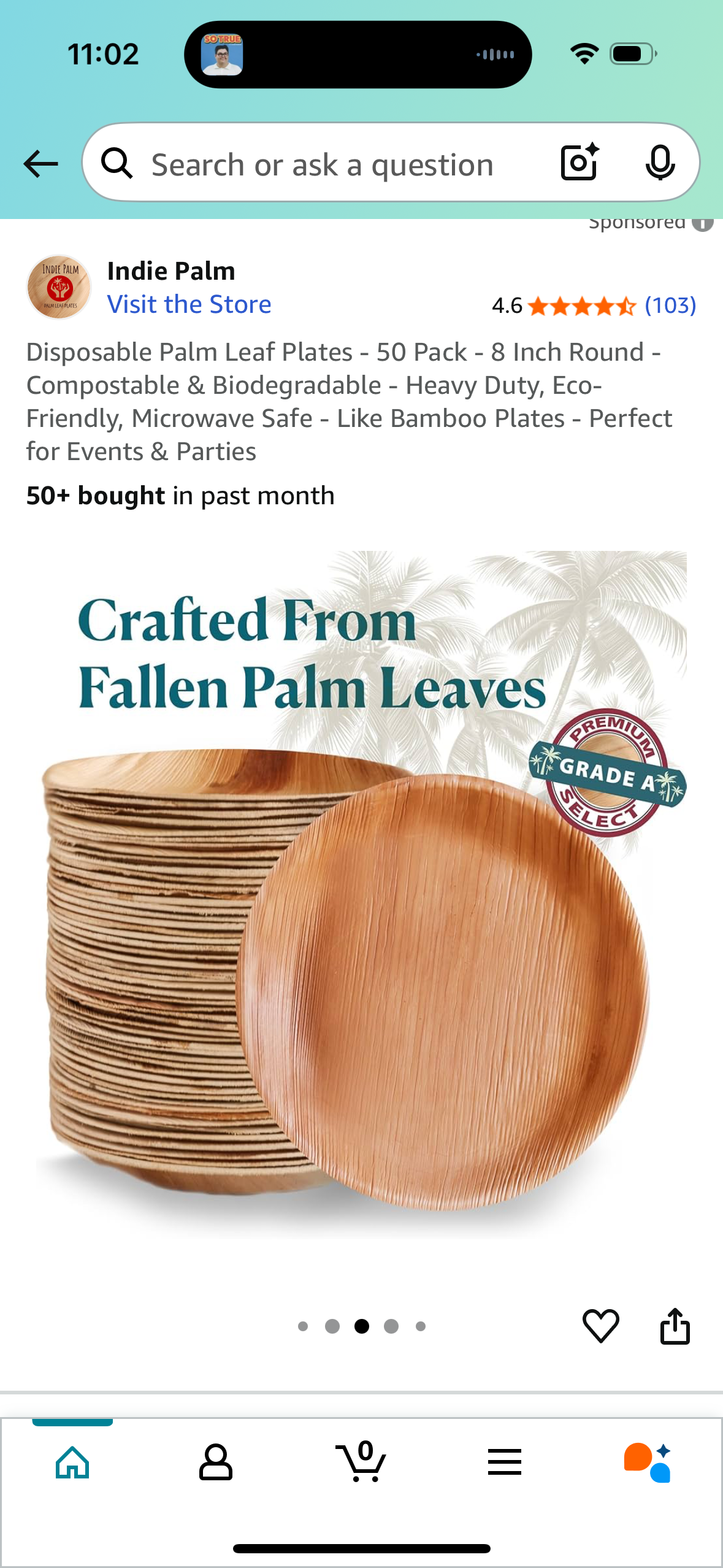 Disposable Palm Leaf Plates - 50 Pack - 8 Inch Round - Compostable & Biodegradable - Heavy Duty, Eco-Friendly, Microwave Safe - Like Bamboo Plates - Perfect for Events & Parties