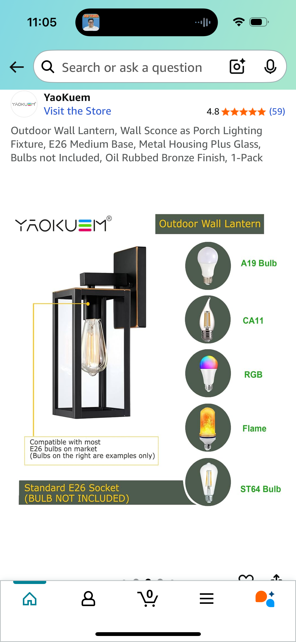 Outdoor Wall Lantern, Wall Sconce as Porch Lighting Fixture, E26 Medium Base, Metal Housing Plus Glass, Bulbs not Included, Oil Rubbed Bronze Finish, 1-Pack