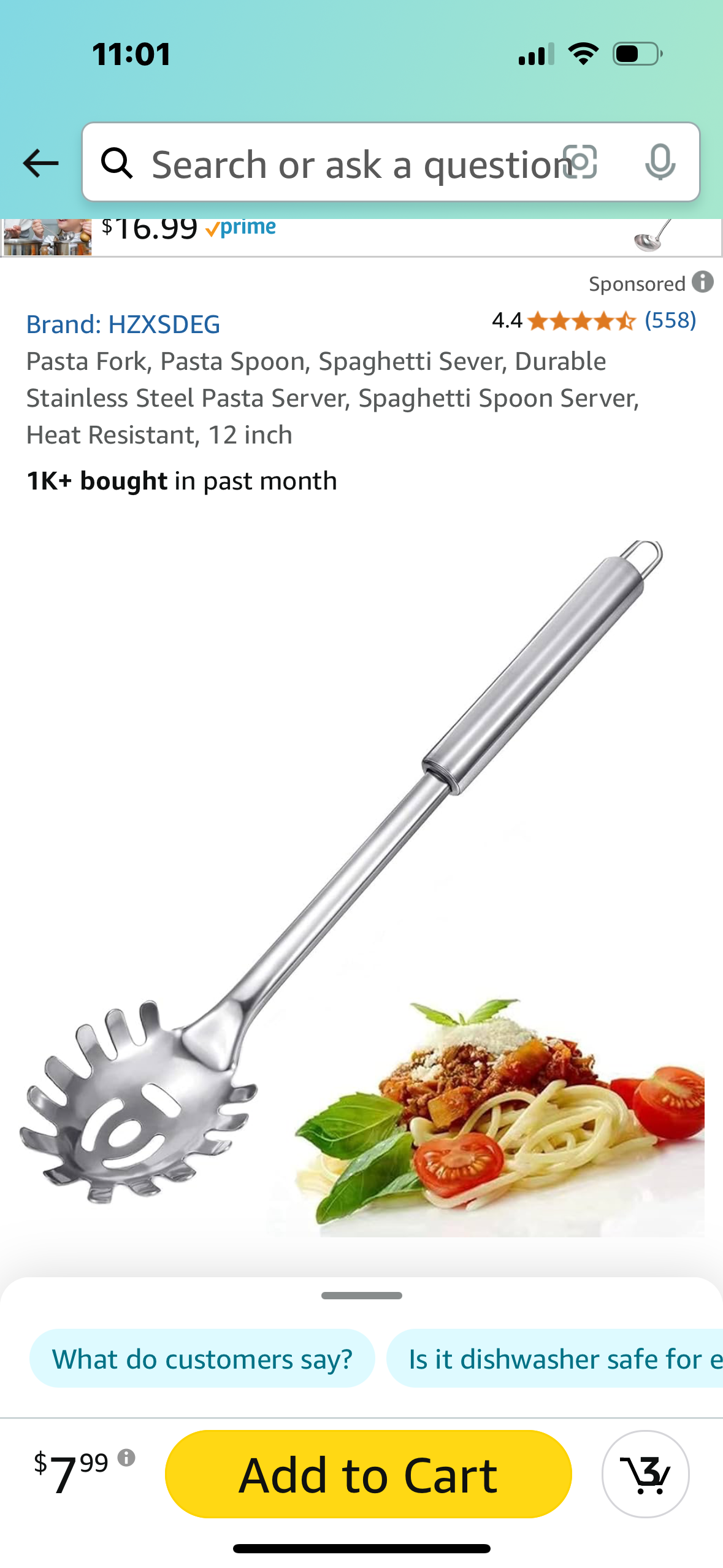 Pasta Fork, Pasta Spoon, Spaghetti Sever, Durable Stainless Steel Pasta Server, Spaghetti Spoon Server, Heat Resistant, 12 inch