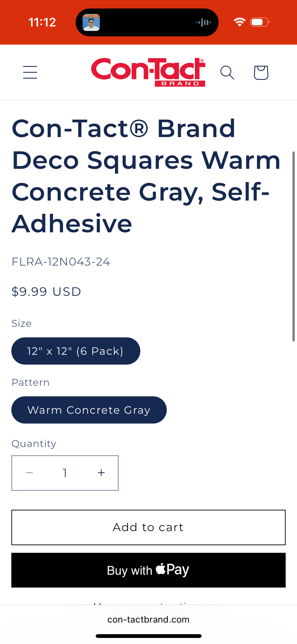 Con-Tact® Brand Deco Squares Warm Concrete Gray, Self-Adhesive
