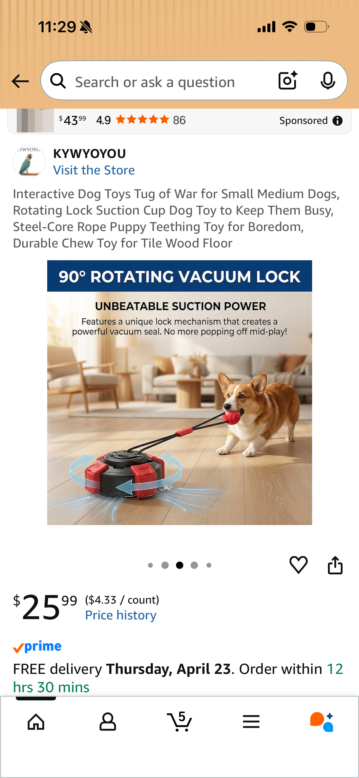 Interactive Dog Toys Tug of War for Small Medium Dogs, Rotating Lock Suction Cup Dog Toy to Keep Them Busy, Steel-Core Rope Puppy Teething Toy for Boredom, Durable Chew Toy for Tile Wood Floor