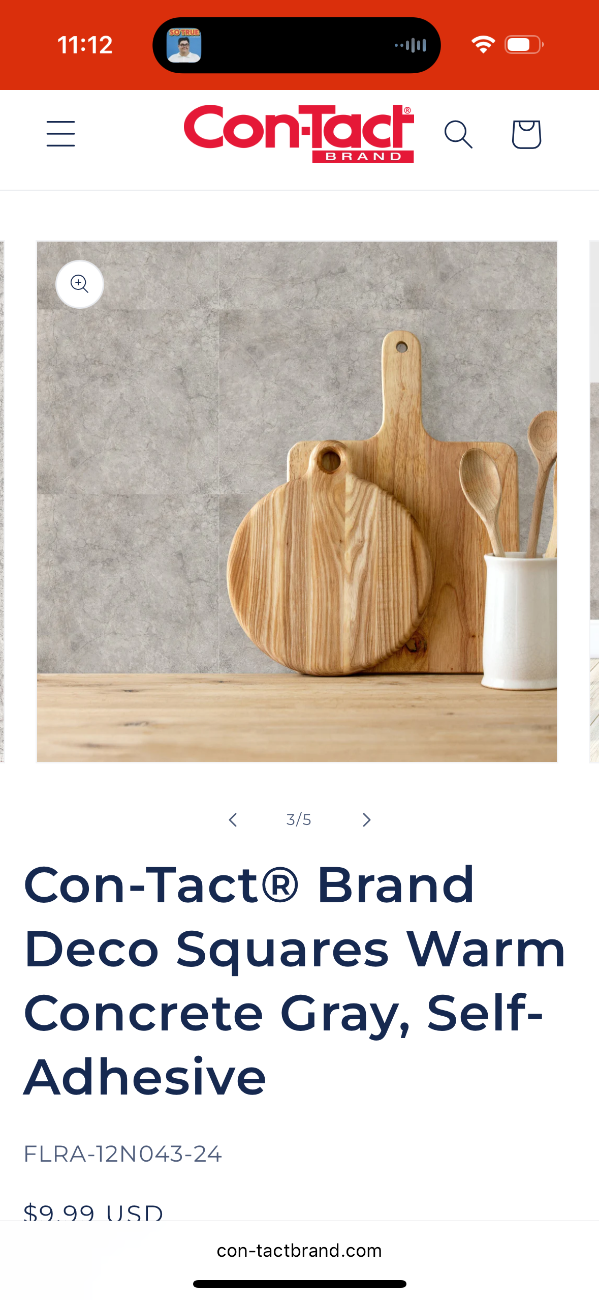 Con-Tact® Brand Deco Squares Warm Concrete Gray, Self-Adhesive