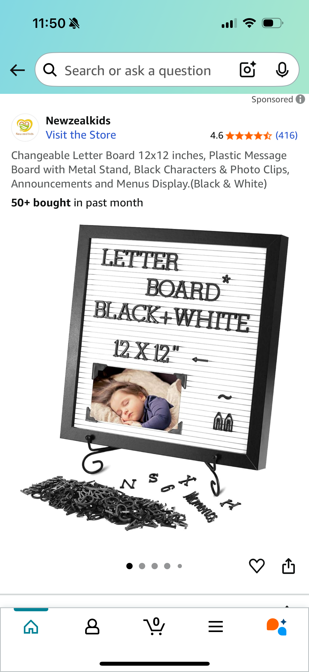 Changeable Letter Board 12x12 inches, Plastic Message Board with Metal Stand, Black Characters & Photo Clips, Announcements and Menus Display.(Black & White)