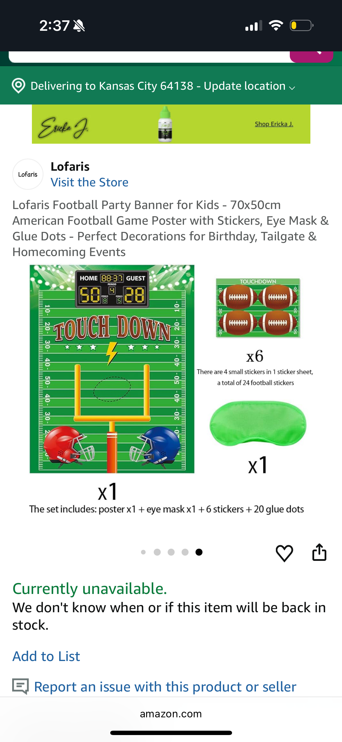 Lofaris Football Party Banner for Kids - 70x50cm American Football Game Poster with Stickers, Eye Mask & Glue Dots - Perfect Decorations for Birthday, Tailgate & Homecoming Events