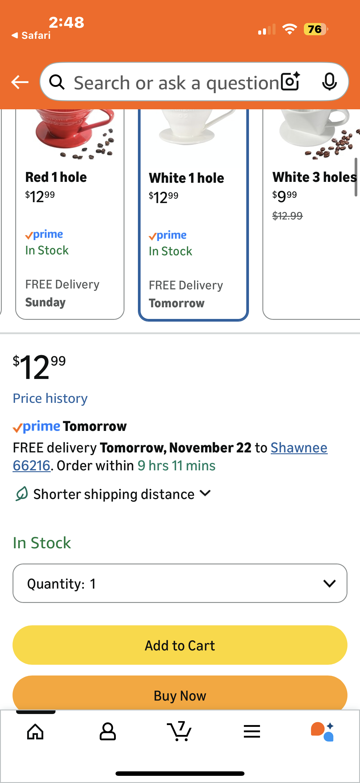 Mongdio Ceramic Pour Over Coffee Dripper, Reusable Porcelain Portable Pour Over Coffee Maker, Slow Brewing Accessories with 1 Holes for Home - Size 02 White