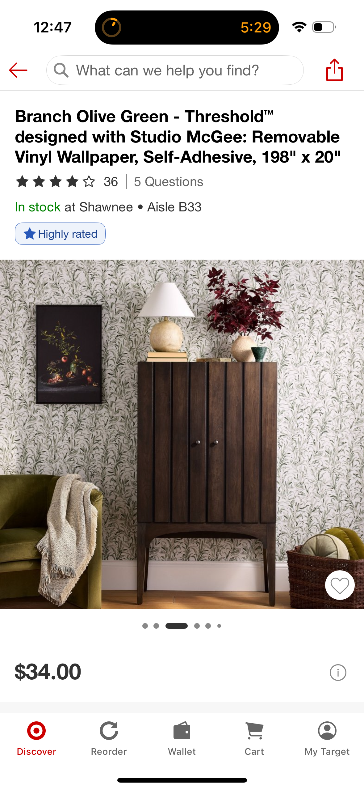 Branch Olive Green - Threshold™ designed with Studio McGee: Removable Vinyl Wallpaper, Self-Adhesive, 198" x 20"