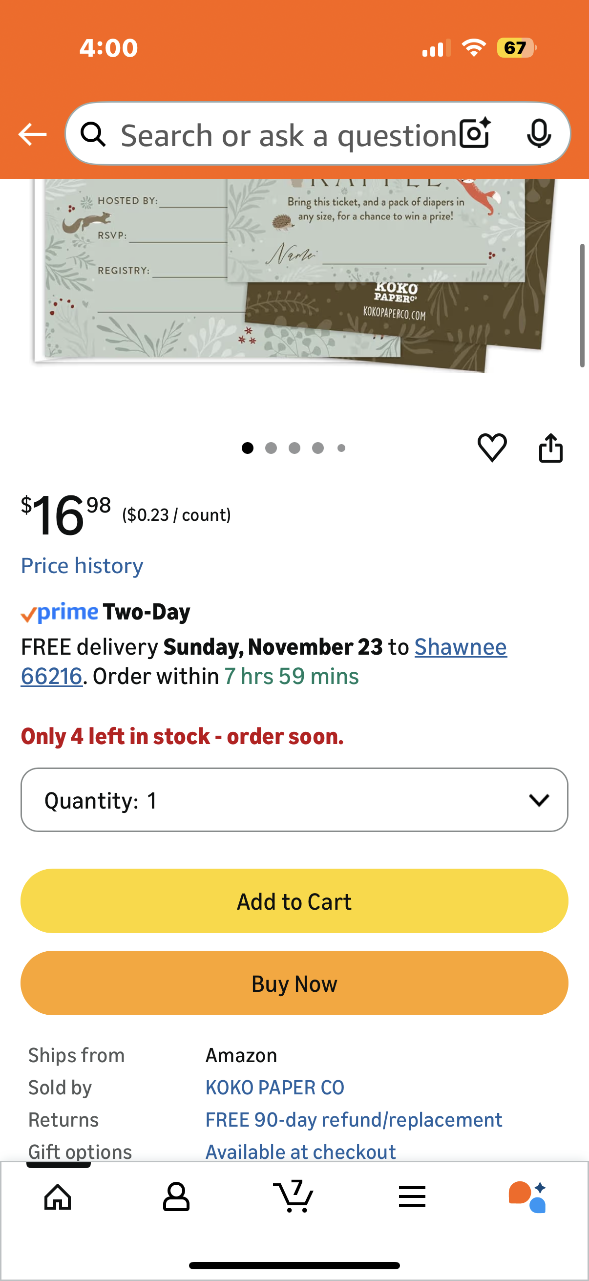 Koko Paper Co Enchanted Woodland Baby Shower Invitations and Diaper Raffle Tickets | 75 Count: 25 Fill-in Invitations, 25 Bright White Envelopes and 25 Diaper Raffle Tickets | Heavy Card Stock