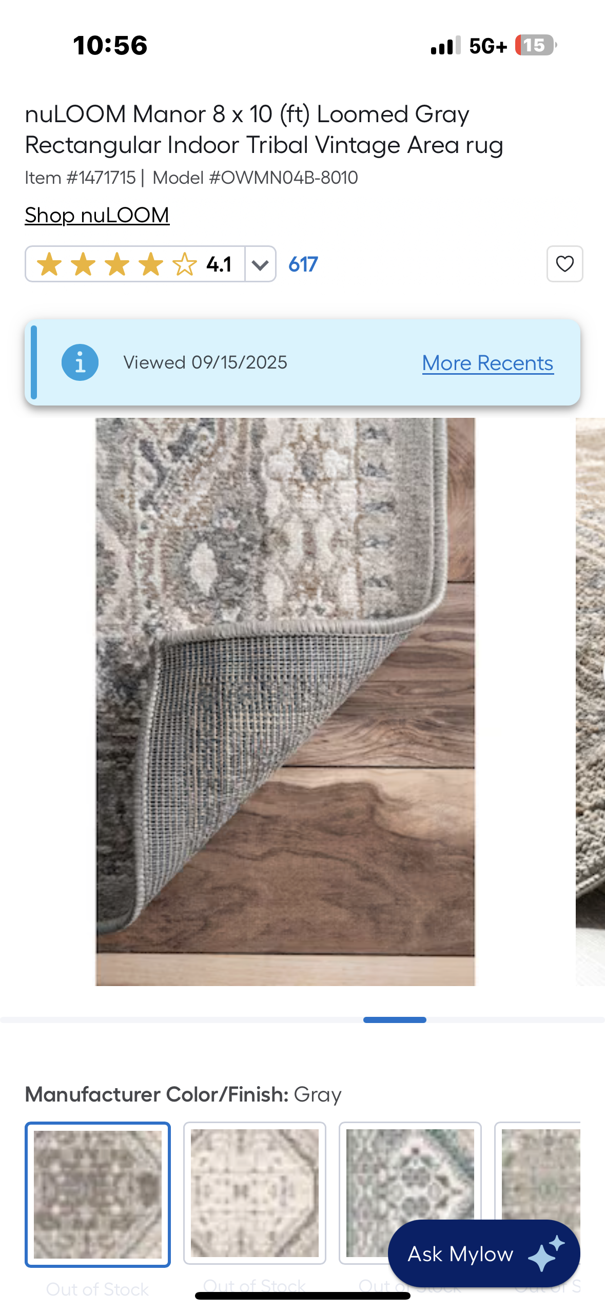 nuLOOM Manor 8’x10’ Loomed Gray Rectangular Indoor Tribal Vintage Area rug (L977)