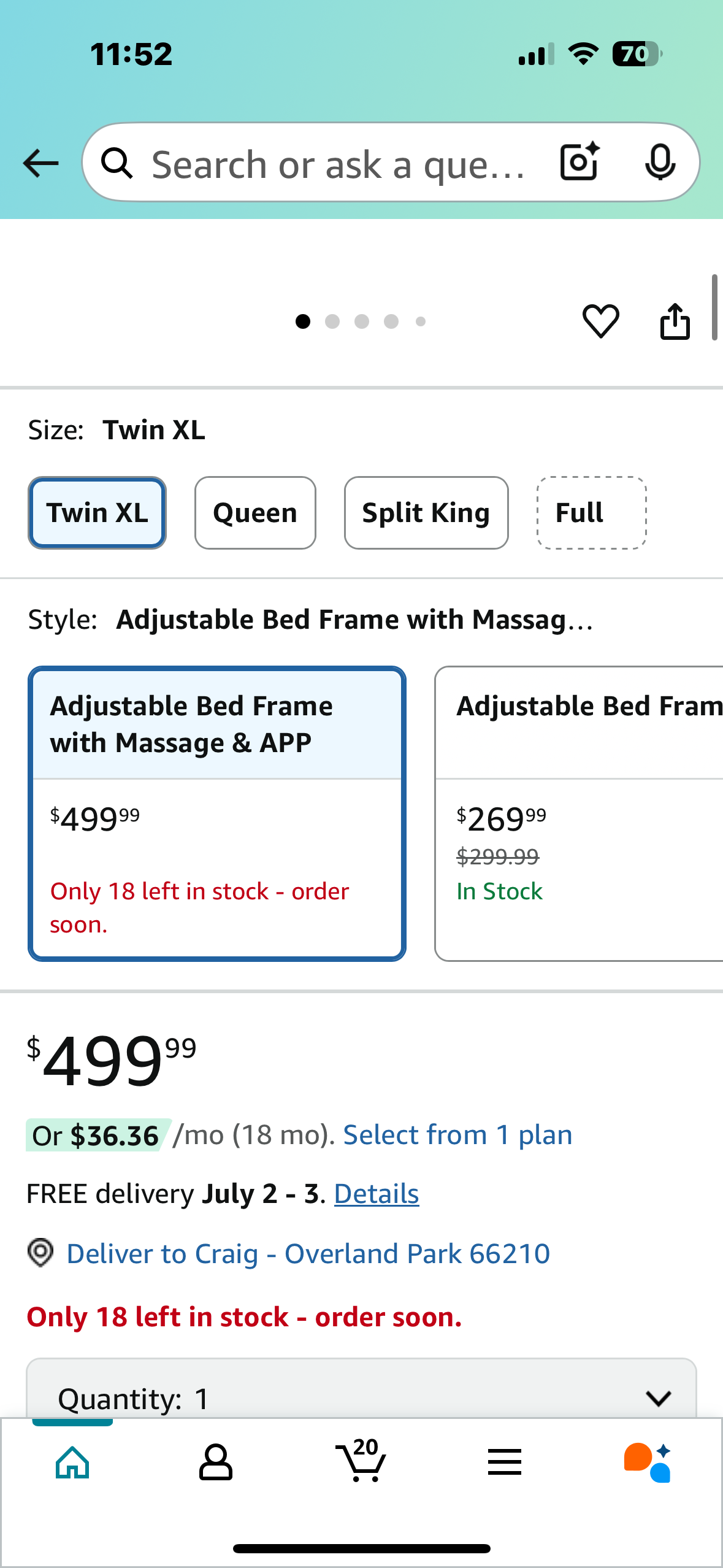 New - AMADA Adjustable Twin XL Bed Frame with Massage, 4 USB Ports & Under-Bed LED Light, MSABBO1B-TXL2 (B930)