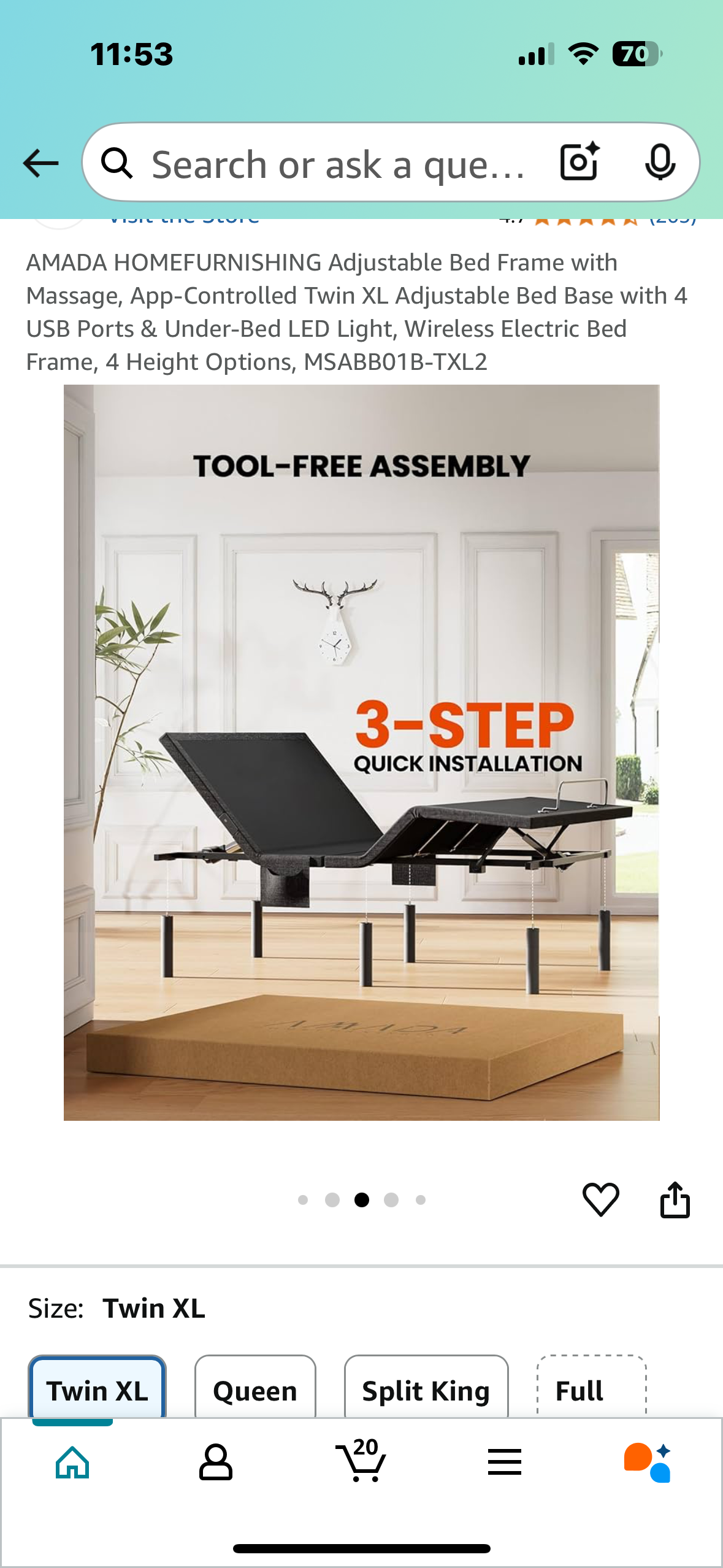 New - AMADA Adjustable Twin XL Bed Frame with Massage, 4 USB Ports & Under-Bed LED Light, MSABBO1B-TXL2 (B930)