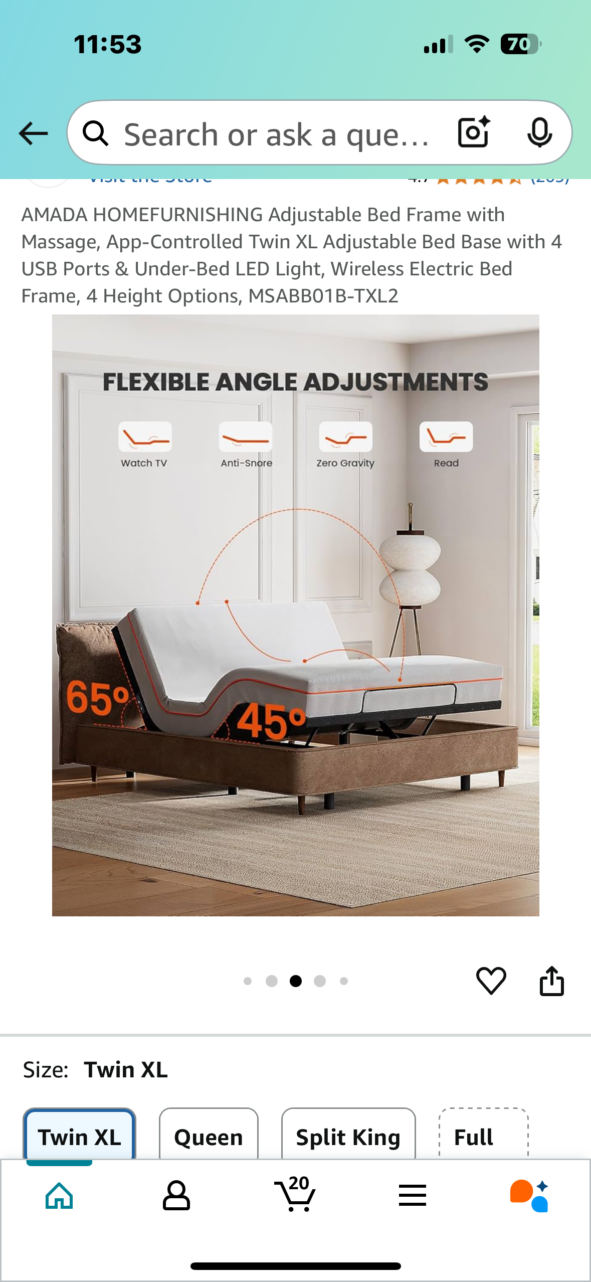 New - AMADA Adjustable Twin XL Bed Frame with Massage, 4 USB Ports & Under-Bed LED Light, MSABBO1B-TXL2 (B930)