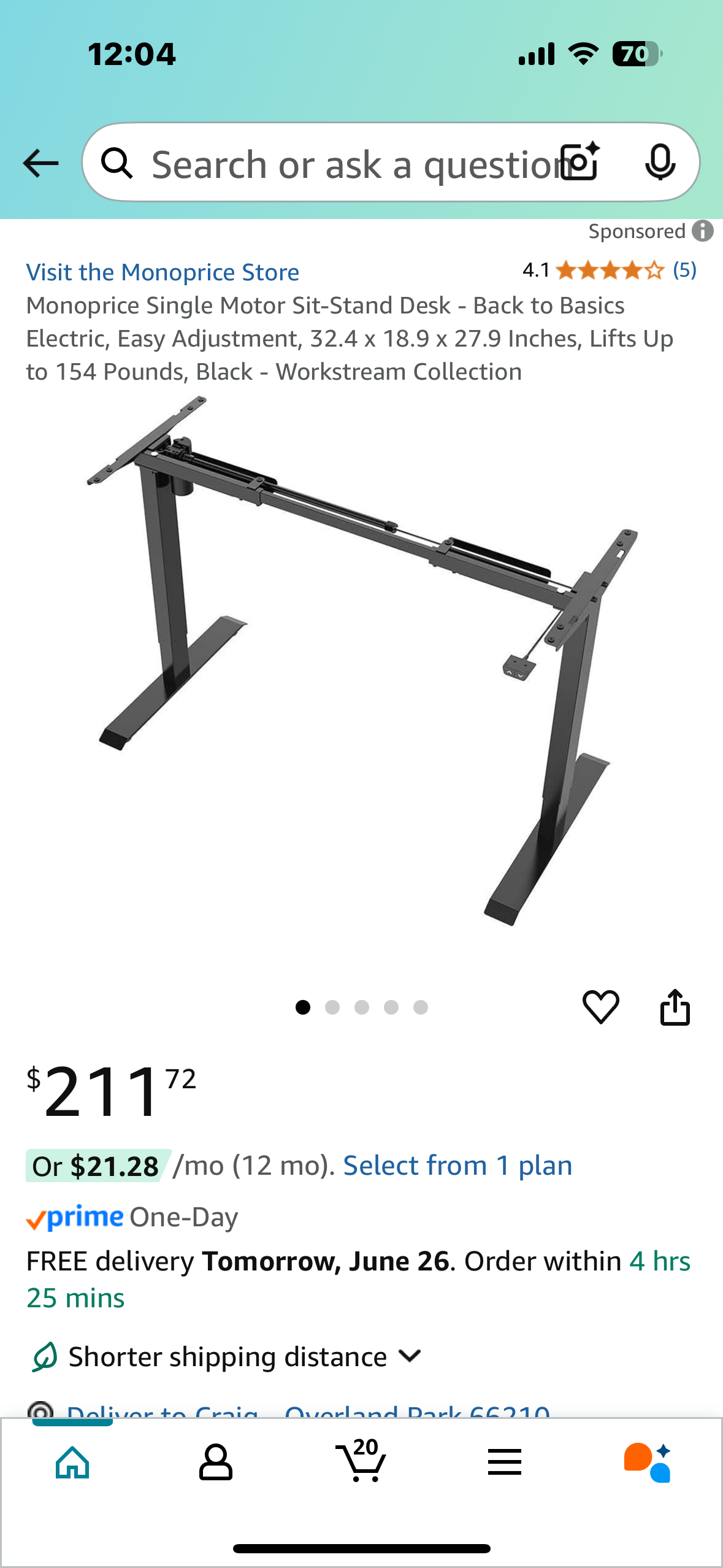 New - Monoprice Single Motor Sit-Stand Desk, Easy Adjustment, 32.4 x 18.9 x 27.9 Inches, Lifts Up to 154 Pounds, Black (O378)