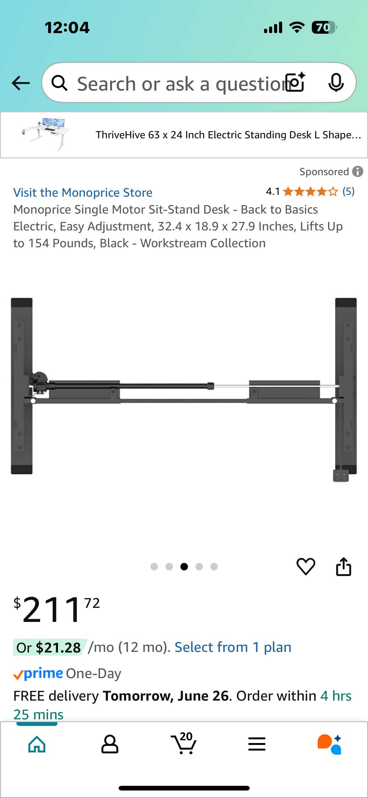 New - Monoprice Single Motor Sit-Stand Desk, Easy Adjustment, 32.4 x 18.9 x 27.9 Inches, Lifts Up to 154 Pounds, Black (O378)
