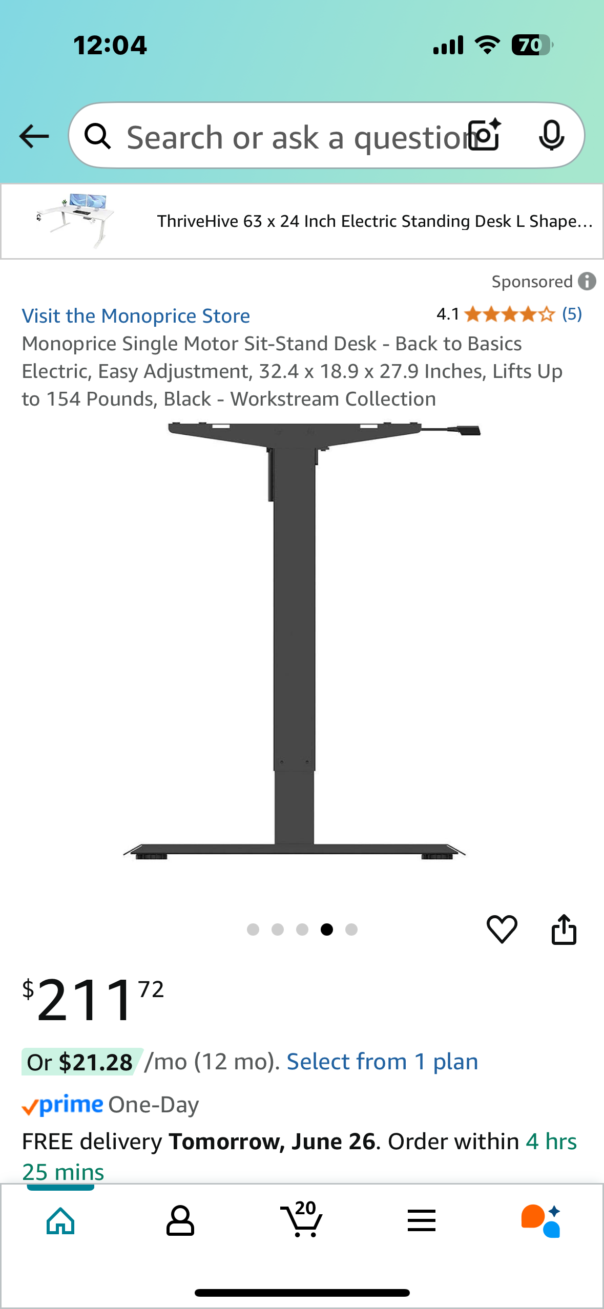 New - Monoprice Single Motor Sit-Stand Desk, Easy Adjustment, 32.4 x 18.9 x 27.9 Inches, Lifts Up to 154 Pounds, Black (O378)