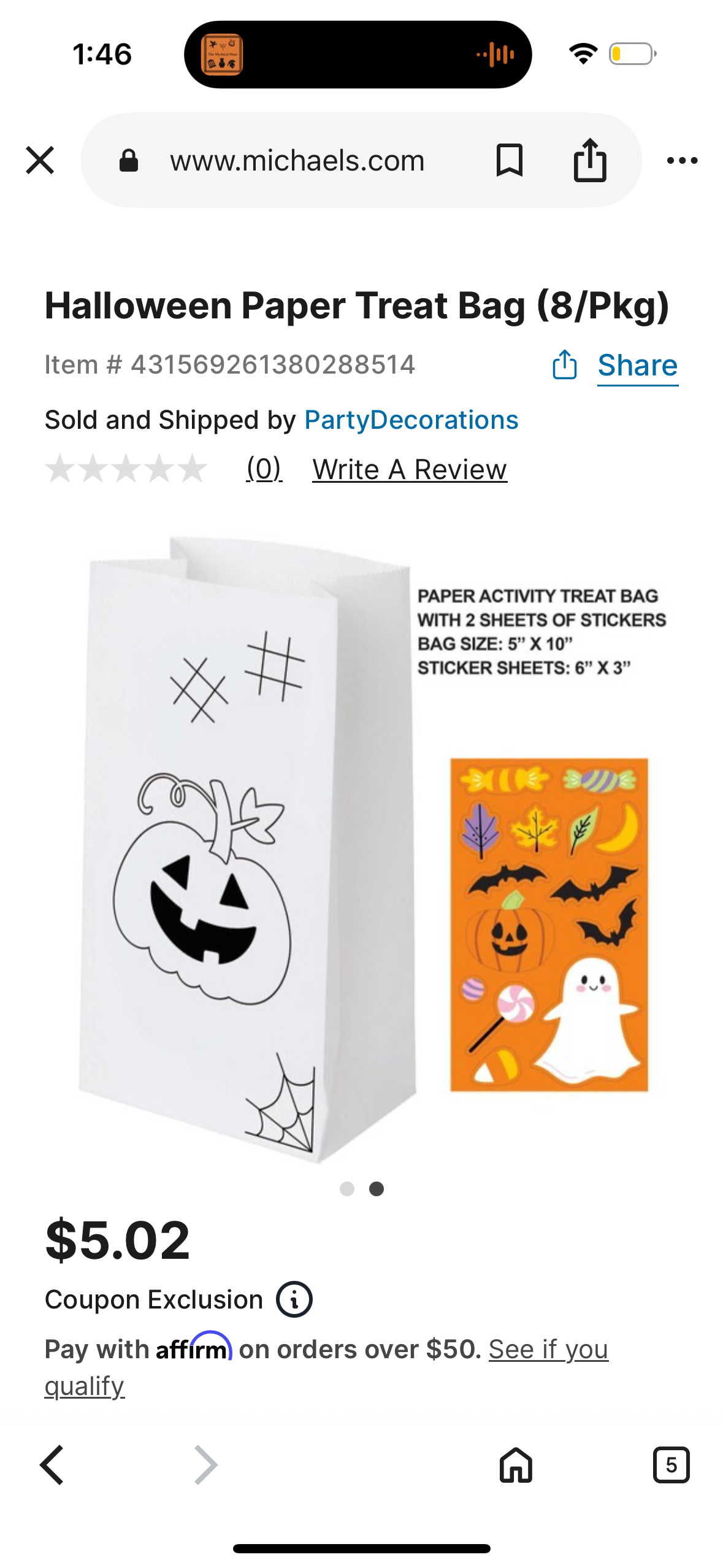 ‼️3 for $5‼️ Halloween Paper Treat Bag 8 Count - Total 24 bags