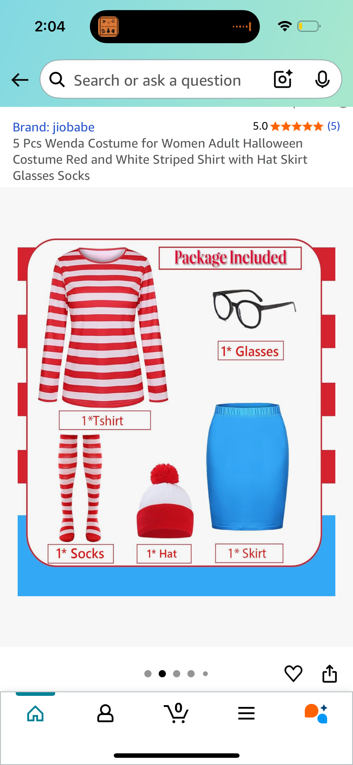5 Pcs Waldo (Wenda) Costume (Size Small & XX-Large)