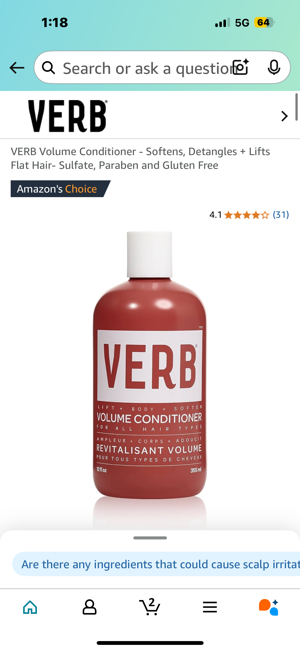 VERB Volume Conditioner - Softens, Detangles + Lifts Flat Hair- Sulfate, Paraben and Gluten Free