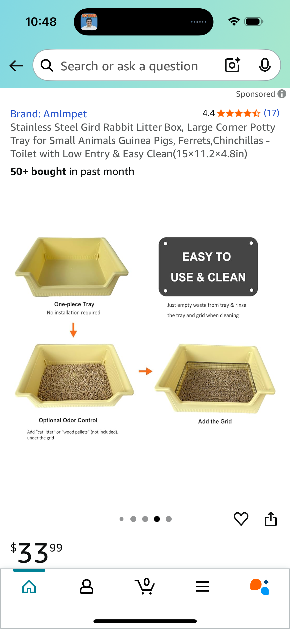 Stainless Steel Gird Rabbit Litter Box, Large Corner Potty Tray for Small Animals Guinea Pigs, Ferrets,Chinchillas - Toilet with Low Entry & Easy Clean(15×11.2×4.8in)