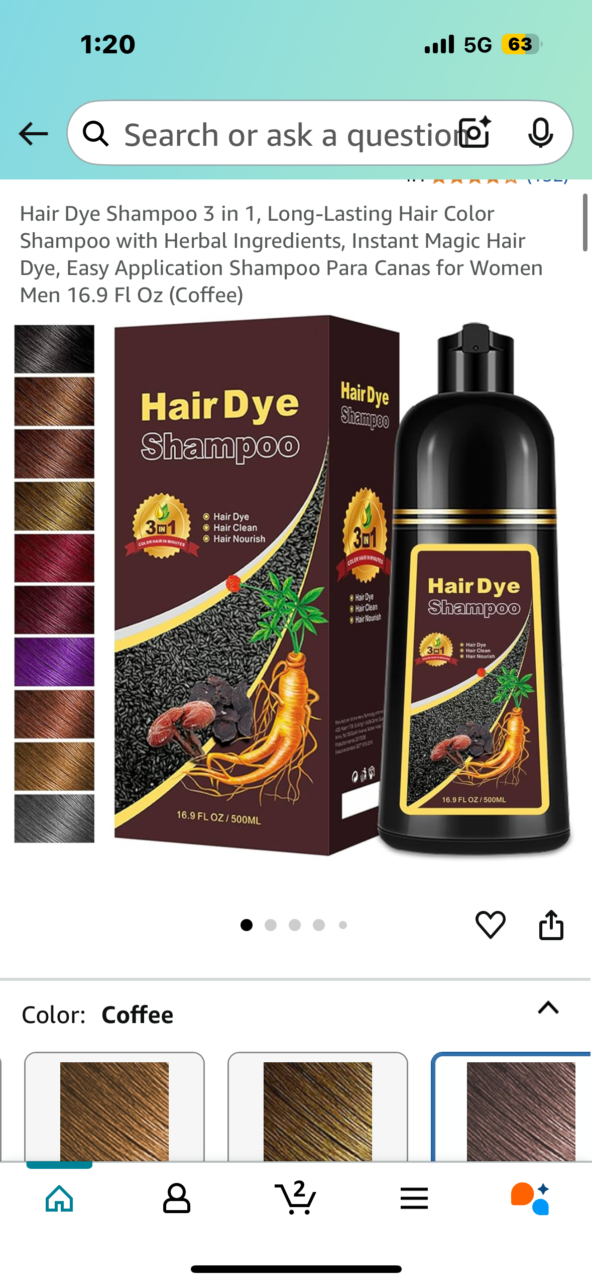 Hair Dye Shampoo 3 in 1, Long-Lasting Hair Color Shampoo with Herbal Ingredients, Instant Magic Hair Dye, Easy Application Shampoo Para Canas for Women Men 16.9 Fl Oz (Chestnut Brown)