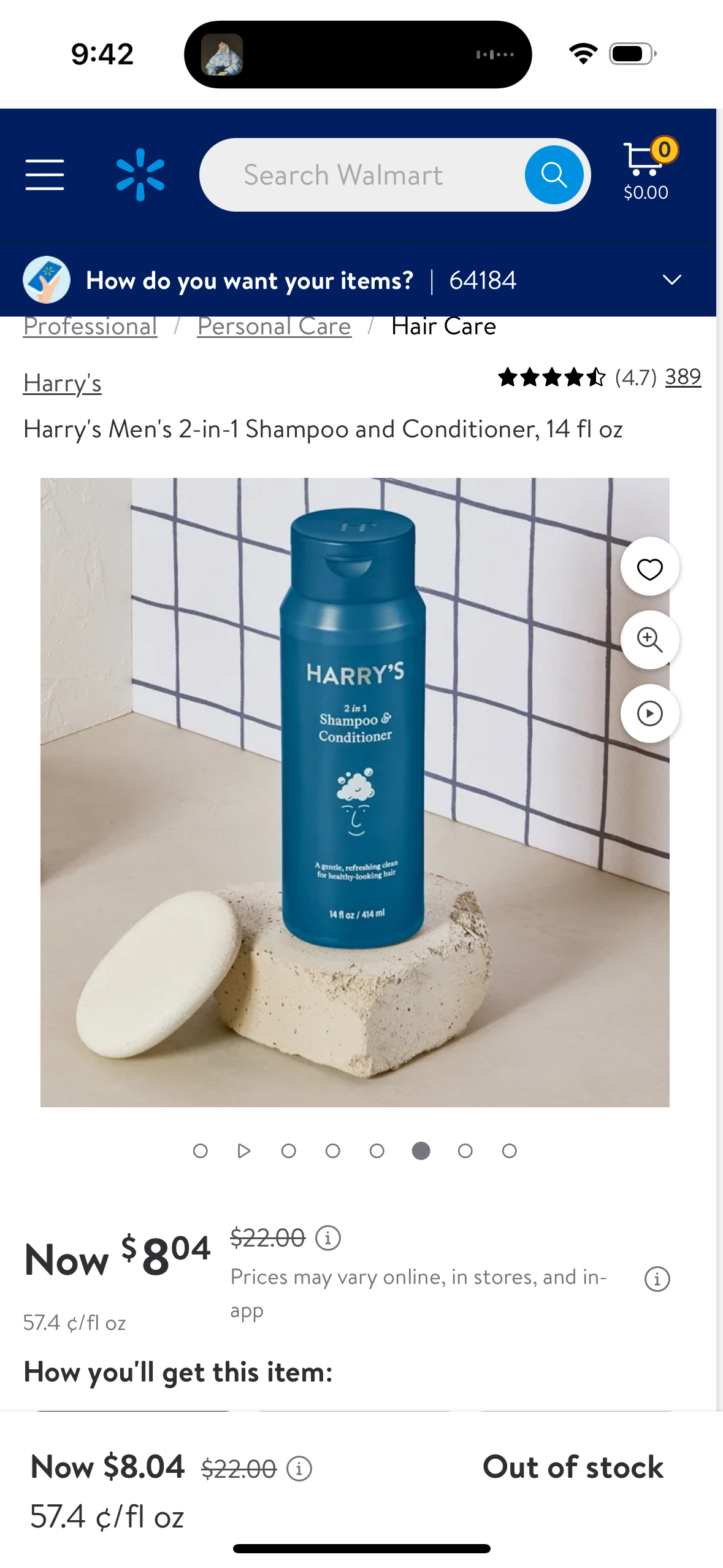 Harry's Men's 2-in-1 Shampoo and Conditioner, 14 fl oz
