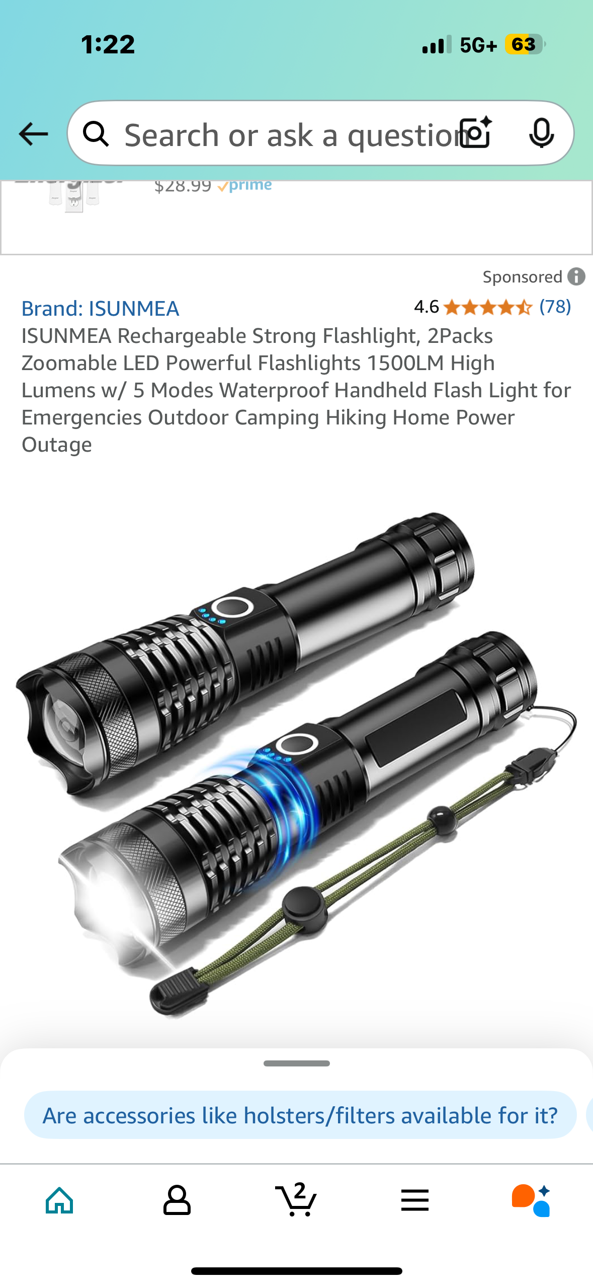 ISUNMEA Rechargeable Strong Flashlight, 2Packs Zoomable LED Powerful Flashlights 1500LM High Lumens w/ 5 Modes Waterproof Handheld Flash Light for Emergencies Outdoor Camping Hiking Home Power Outage