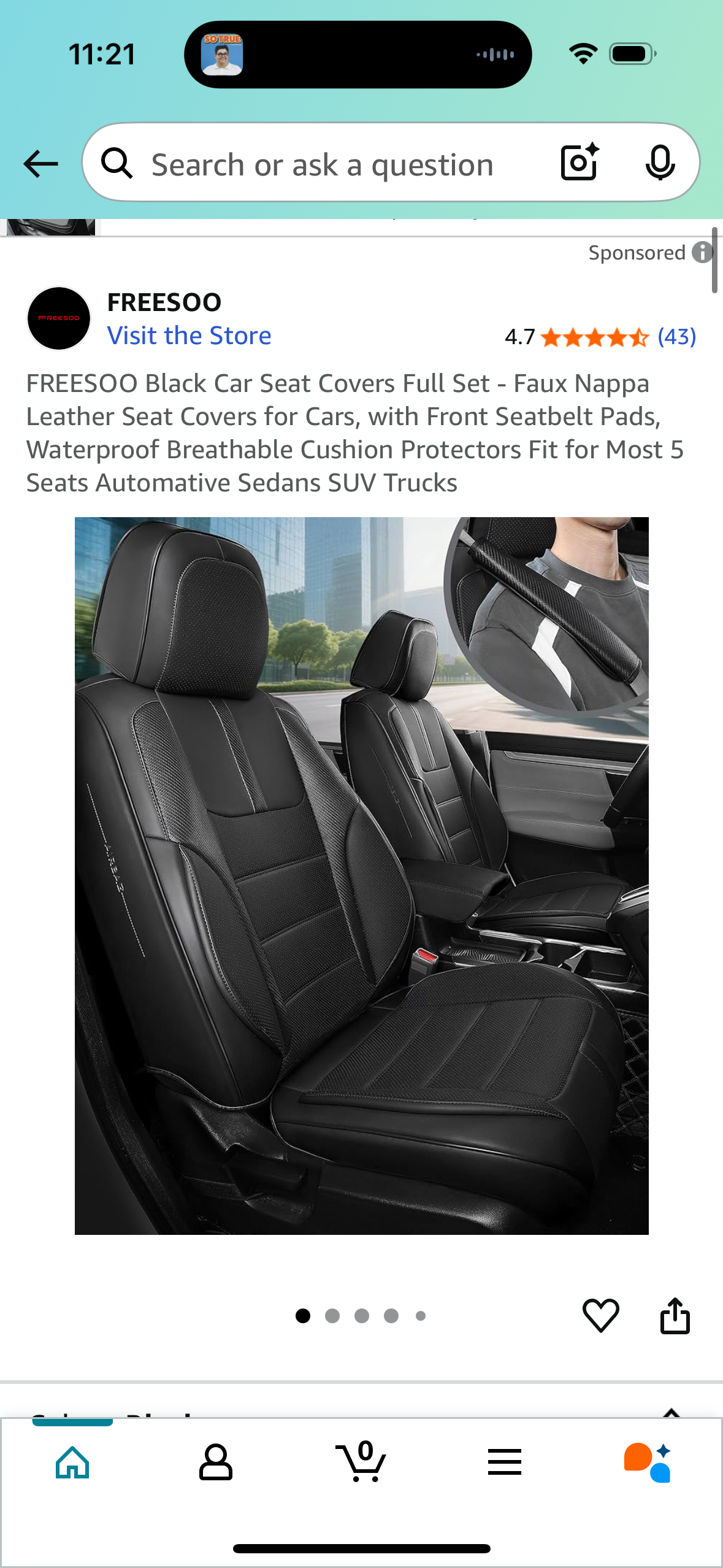 FREESOO Black Car Seat Covers Full Set - Faux Nappa Leather Seat Covers for Cars, with Front Seatbelt Pads, Waterproof Breathable Cushion Protectors Fit for Most 5 Seats Automative Sedans SUV Trucks
