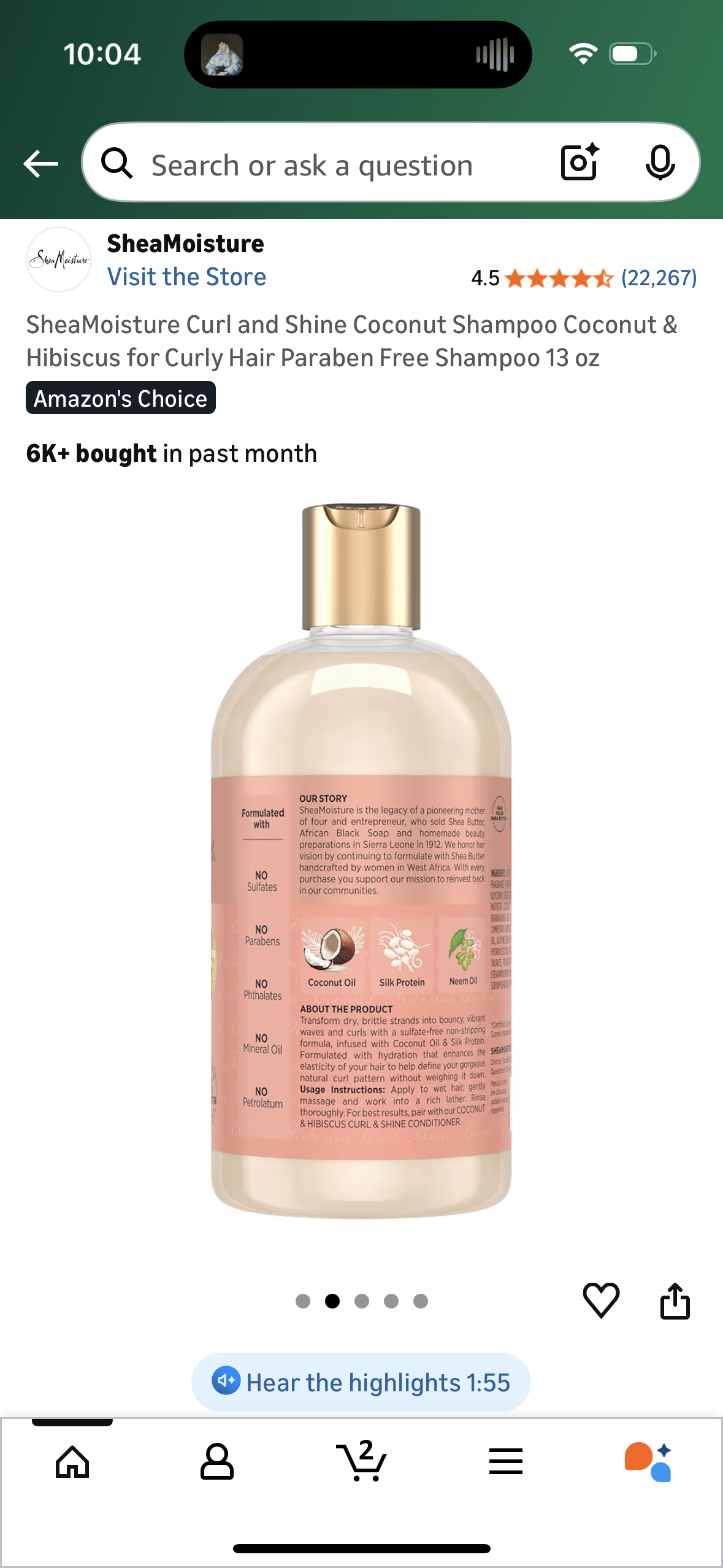 SheaMoisture Curl and Shine Coconut Shampoo Coconut & Hibiscus for Curly Hair Paraben Free Shampoo 13 oz