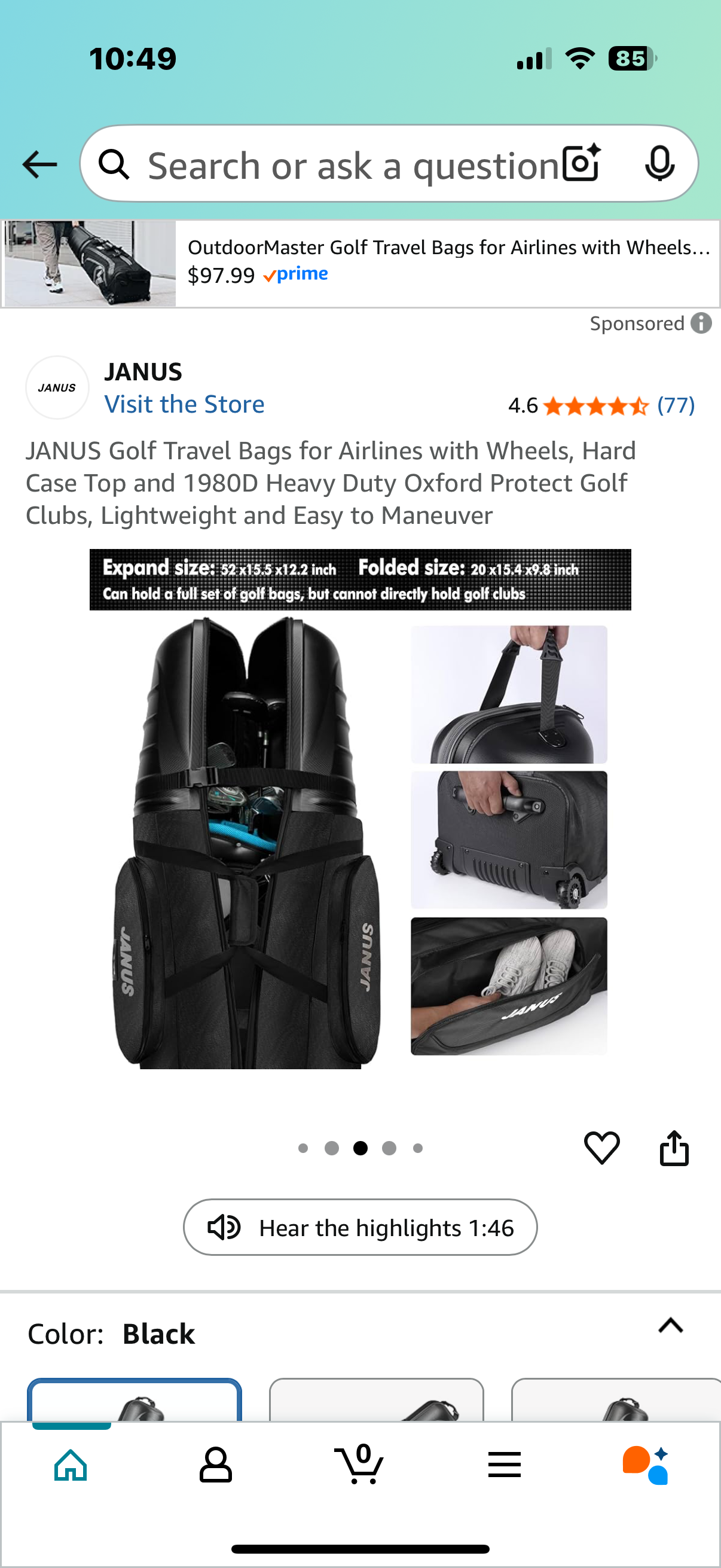JANUS Golf Travel Bags for Airlines with Wheels, Hard Case Top and 1980D Heavy Duty Oxford Protect Golf Clubs, Lightweight and Easy to Maneuver