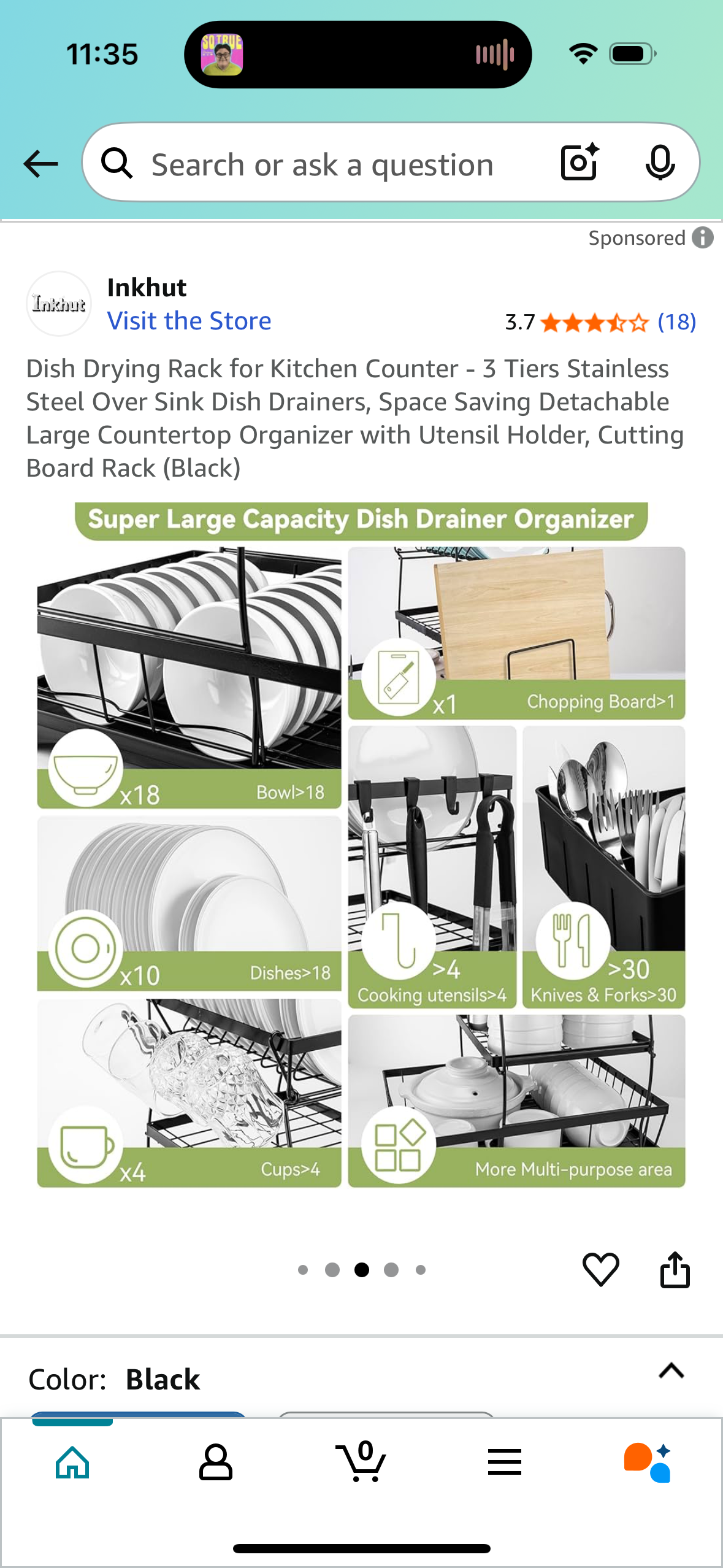 Dish Drying Rack for Kitchen Counter - 3 Tiers Stainless Steel Over Sink Dish Drainers, Space Saving Detachable Large Countertop Organizer with Utensil Holder, Cutting Board Rack (Black)