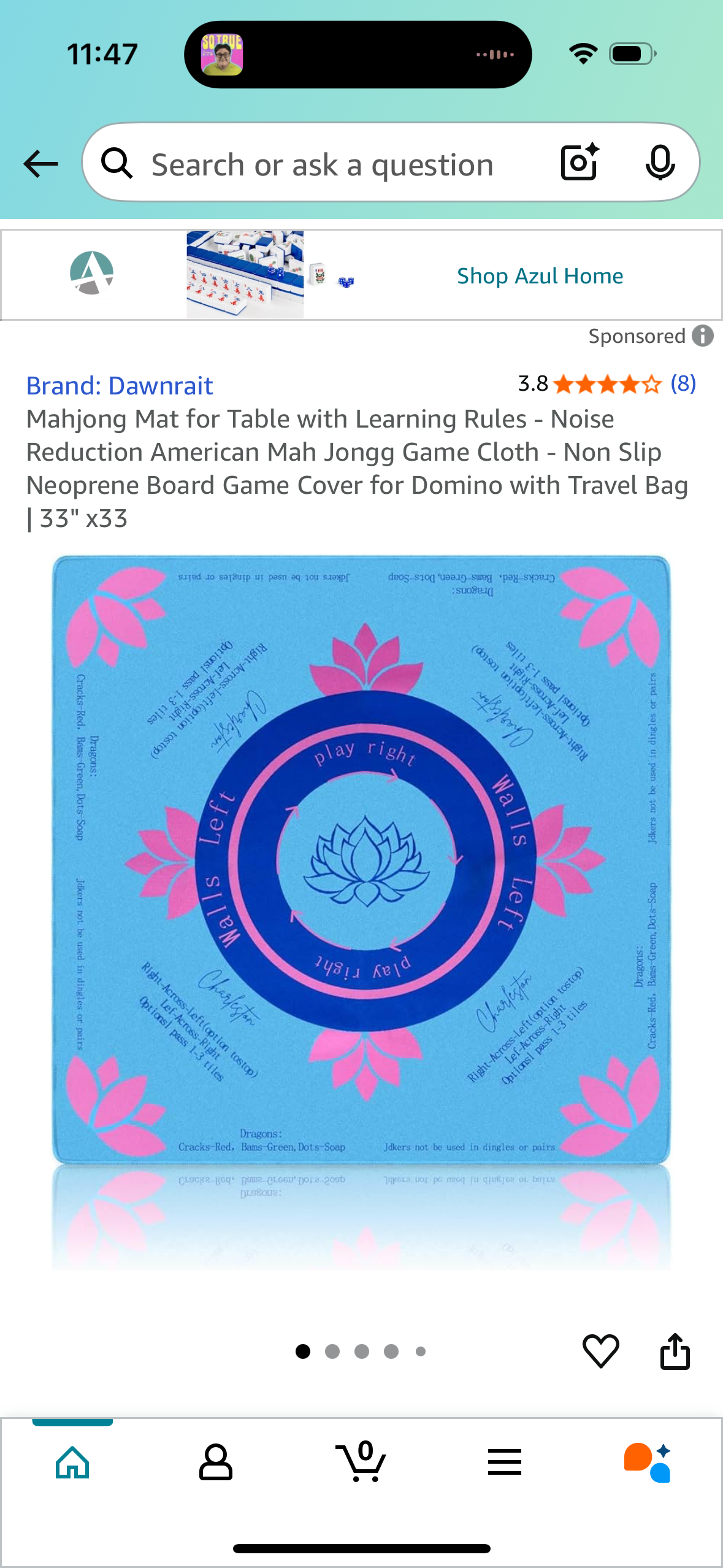 Mahjong Mat for Table with Learning Rules - Noise Reduction American Mah Jongg Game Cloth - Non Slip Neoprene Board Game Cover for Domino with Travel Bag | 33" x33
