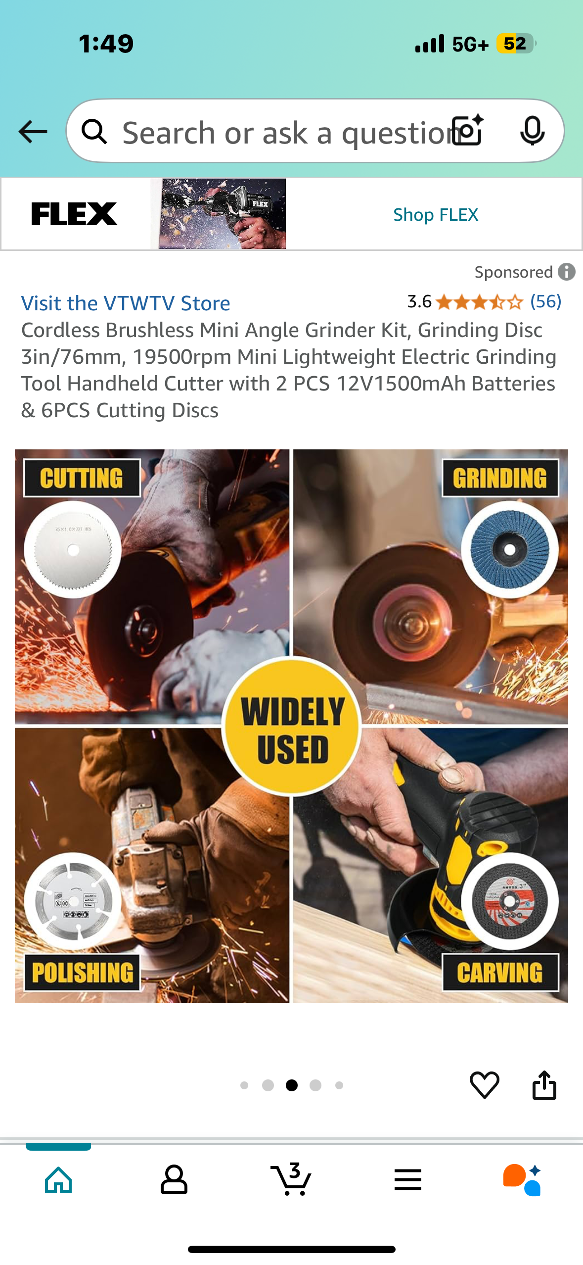 Cordless Brushless Mini Angle Grinder Kit, Grinding Disc 3in/76mm, 19500rpm Mini Lightweight Electric Grinding Tool Handheld Cutter with 2 PCS 12V1500mAh Batteries & 6PCS Cutting Discs