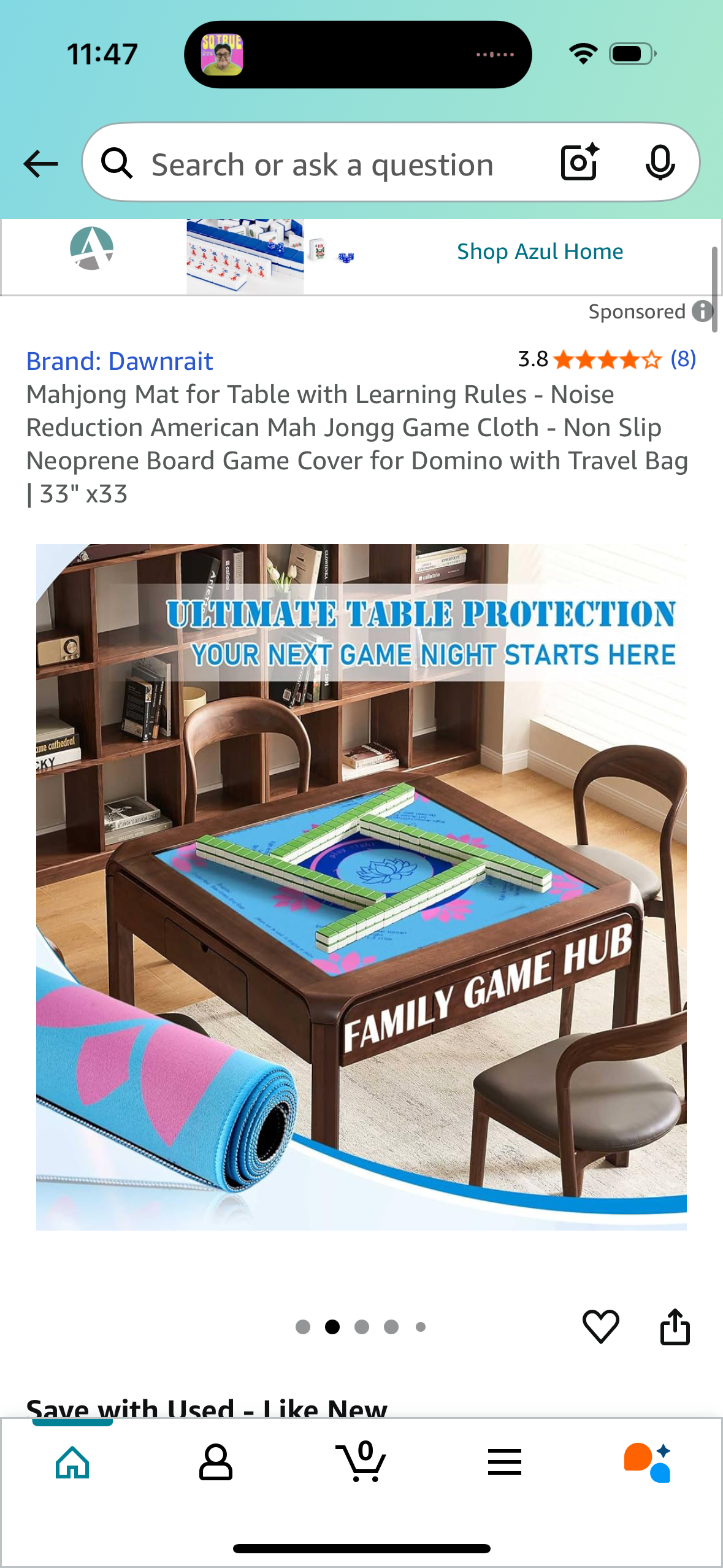 Mahjong Mat for Table with Learning Rules - Noise Reduction American Mah Jongg Game Cloth - Non Slip Neoprene Board Game Cover for Domino with Travel Bag | 33" x33