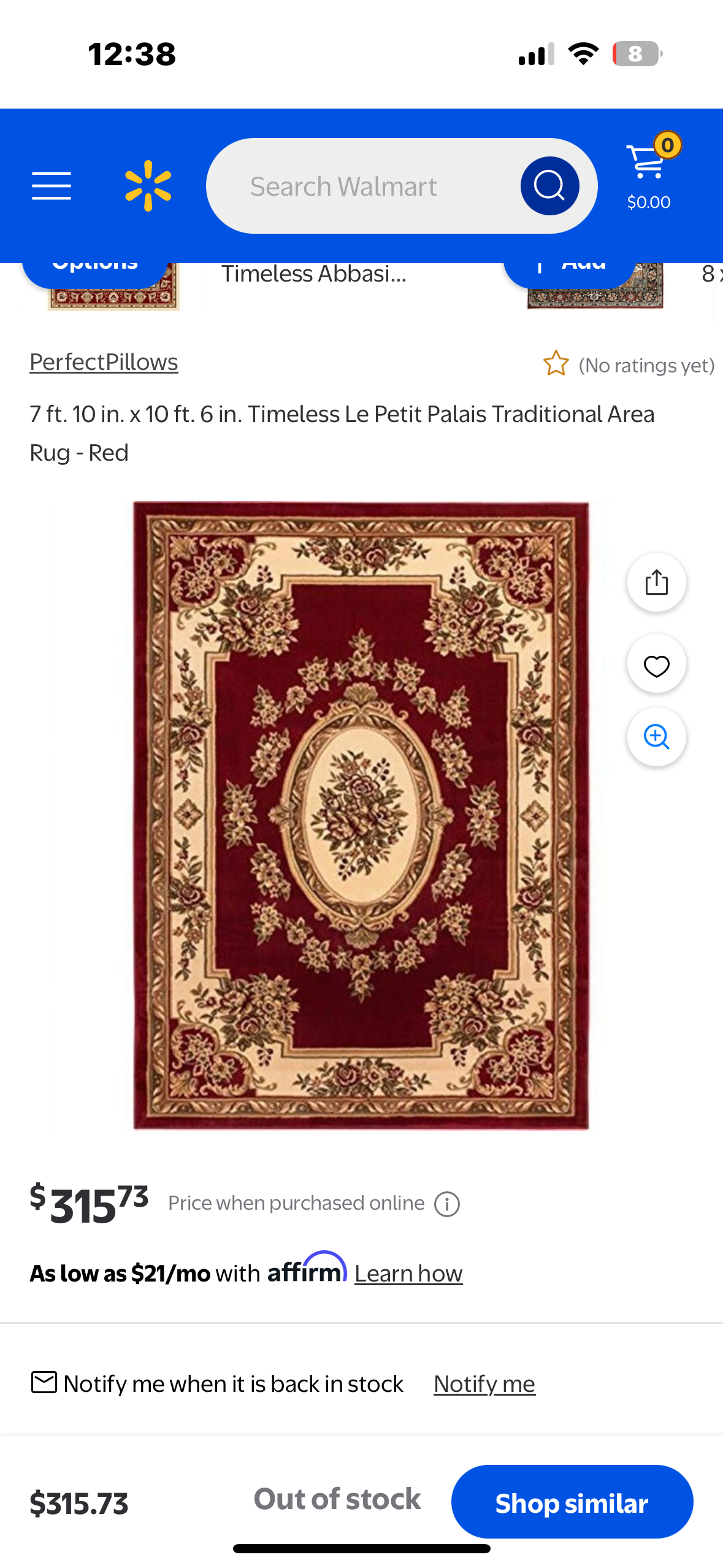 7 ft. 10 in. x 10 ft. 6 in. Timeless Le Petit Palais Traditional Area Rug - Red (L982)
