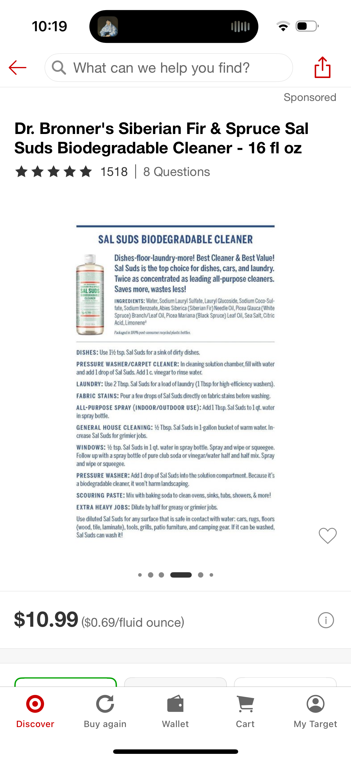 Dr. Bronner's Siberian Fir & Spruce Sal Suds Biodegradable Cleaner - 16 fl oz