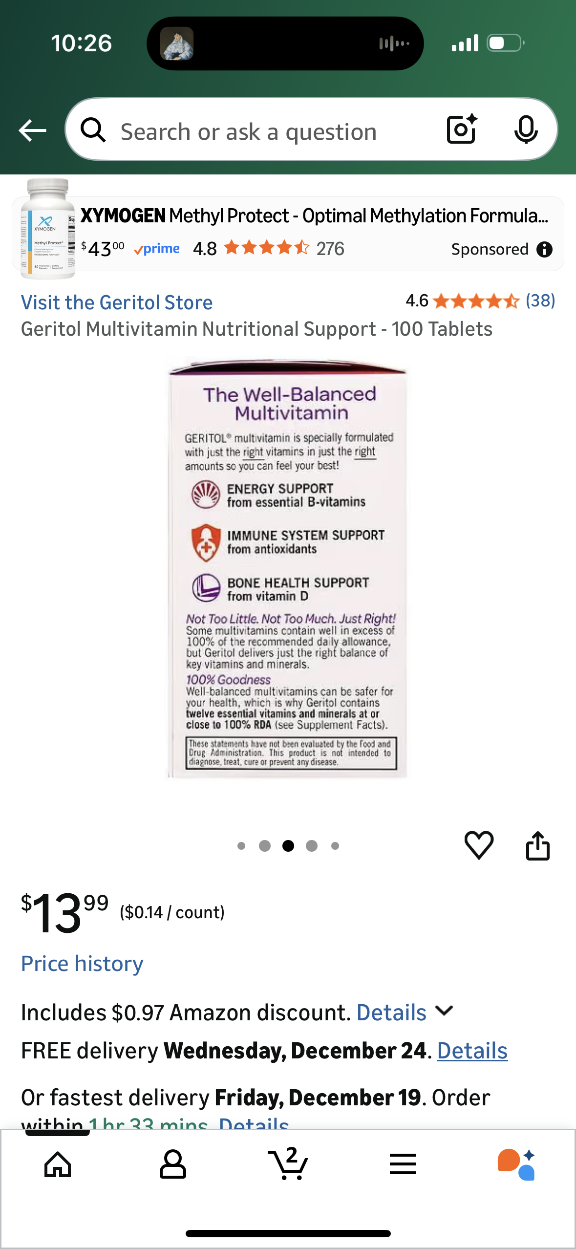 Geritol Multivitamin Nutritional Support - 100 Tablets