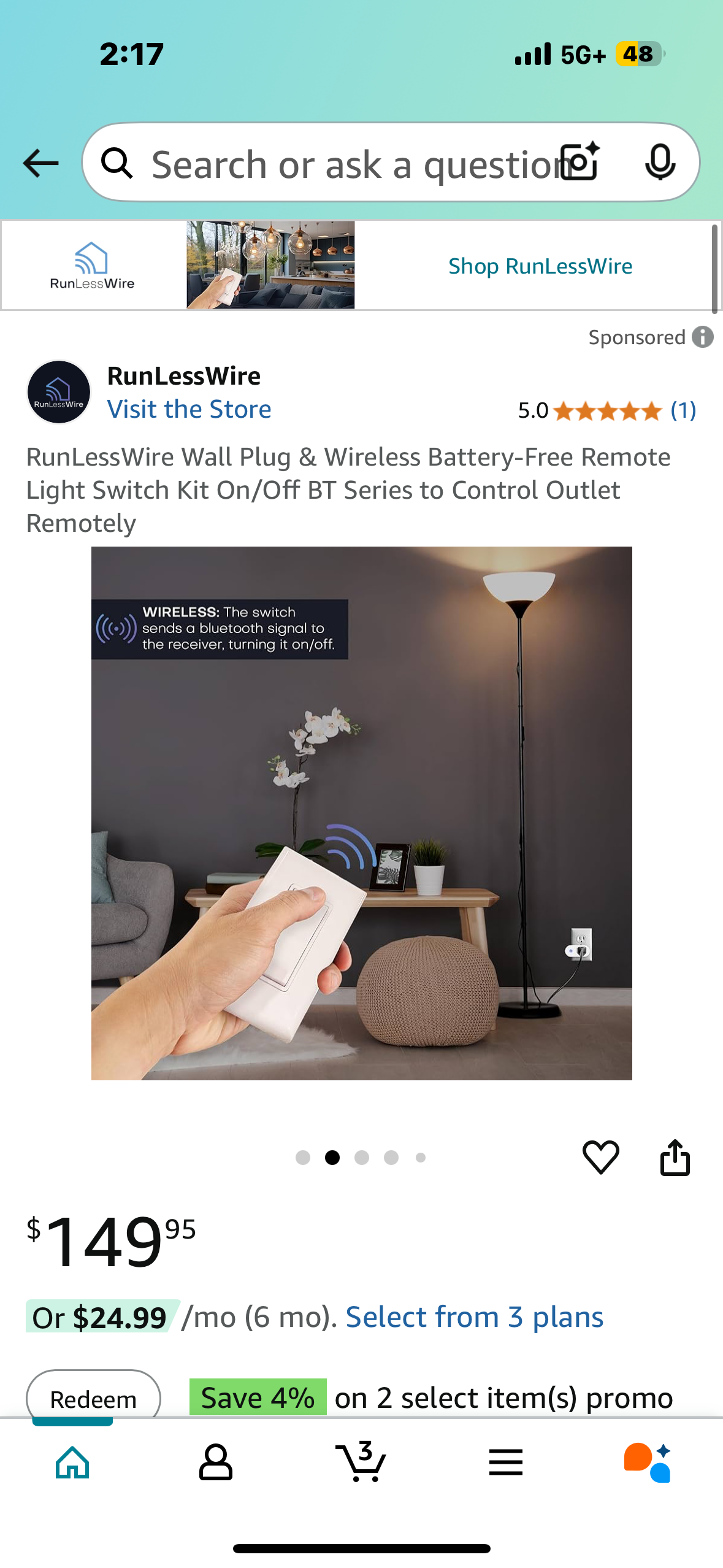 RunLessWire Wall Plug & Wireless Battery-Free Remote Light Switch Kit On/Off BT Series to Control Outlet Remotely