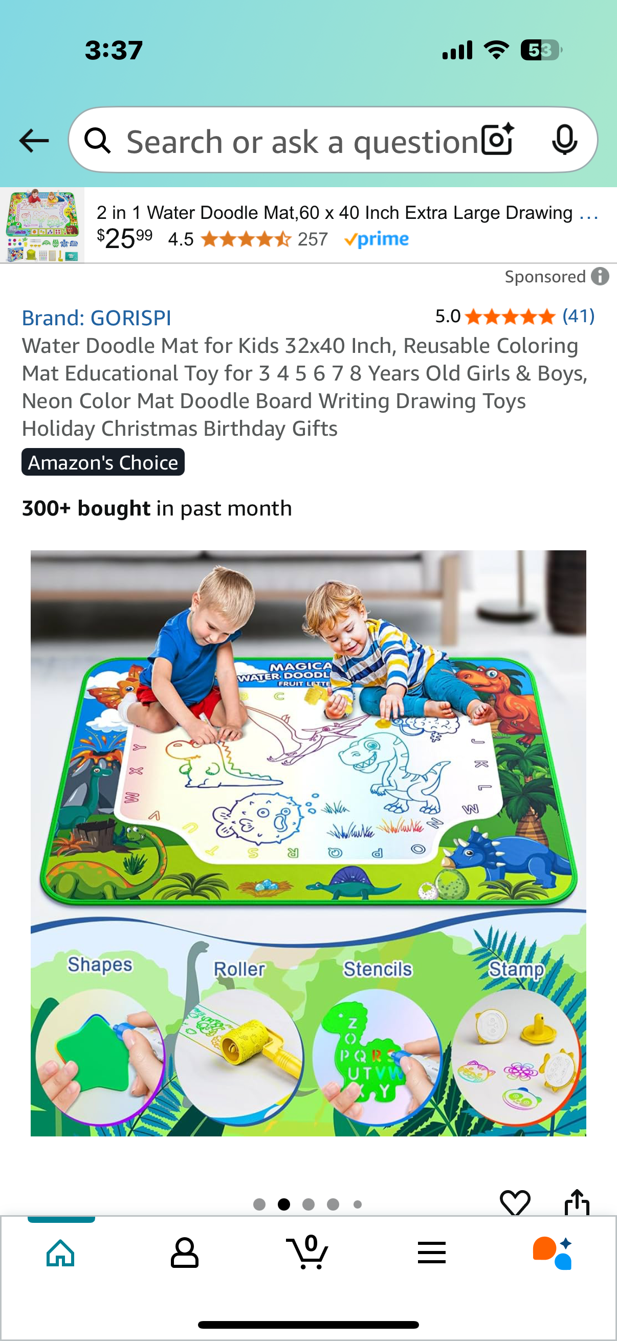 Water Doodle Mat for Kids 32x40 Inch, Reusable Coloring Mat Educational Toy for 3 4 5 6 7 8 Years Old Girls & Boys, Neon Color Mat Doodle Board Writing Drawing Toys Holiday Christmas Birthday Gifts