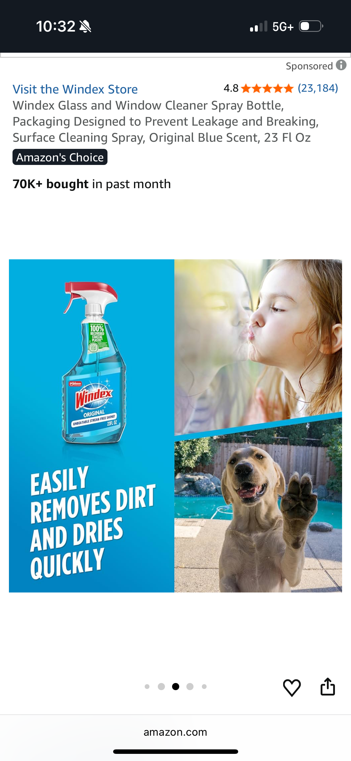 Windex Glass and Window Cleaner Spray Bottle, Packaging Designed to Prevent Leakage and Breaking, Surface Cleaning Spray, Original Blue Scent, 23 Fl Oz