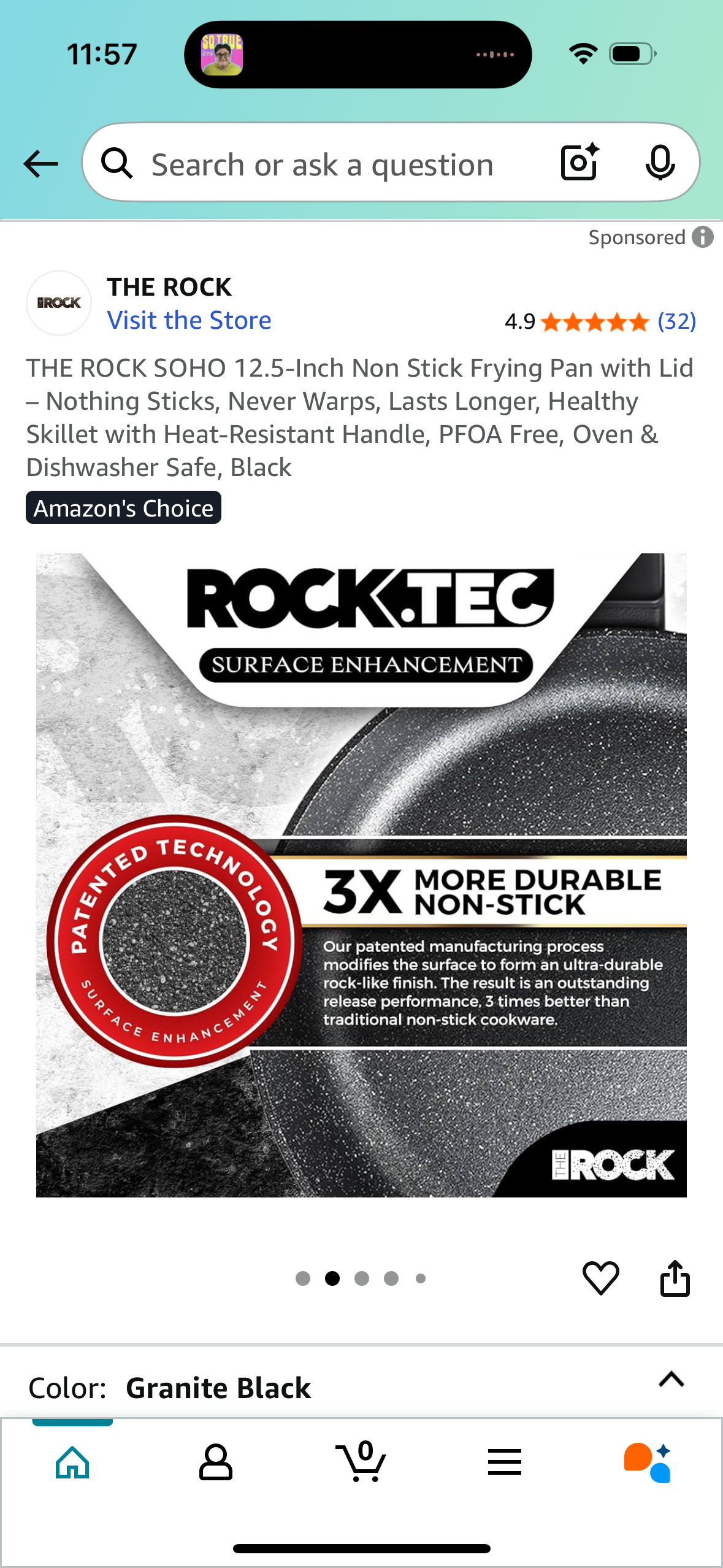 THE ROCK SOHO 12.5-Inch Non Stick Frying Pan with Lid – Nothing Sticks, Never Warps, Lasts Longer, Healthy Skillet with Heat-Resistant Handle, PFOA Free, Oven & Dishwasher Safe, Black
