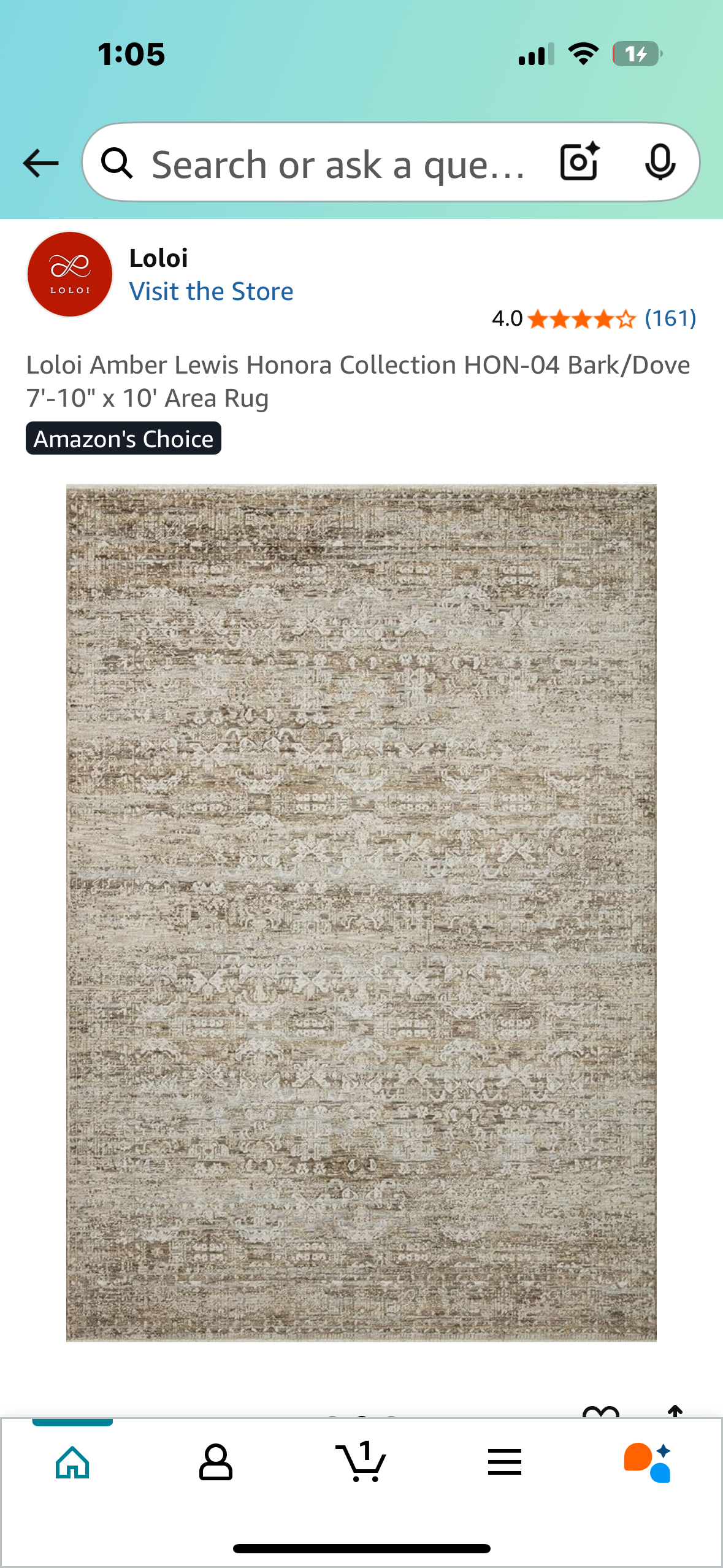 Loloi Amber Lewis Honora Collection HON-04 Bark/Dove 7'-10" x 10' Area Rug (L983)