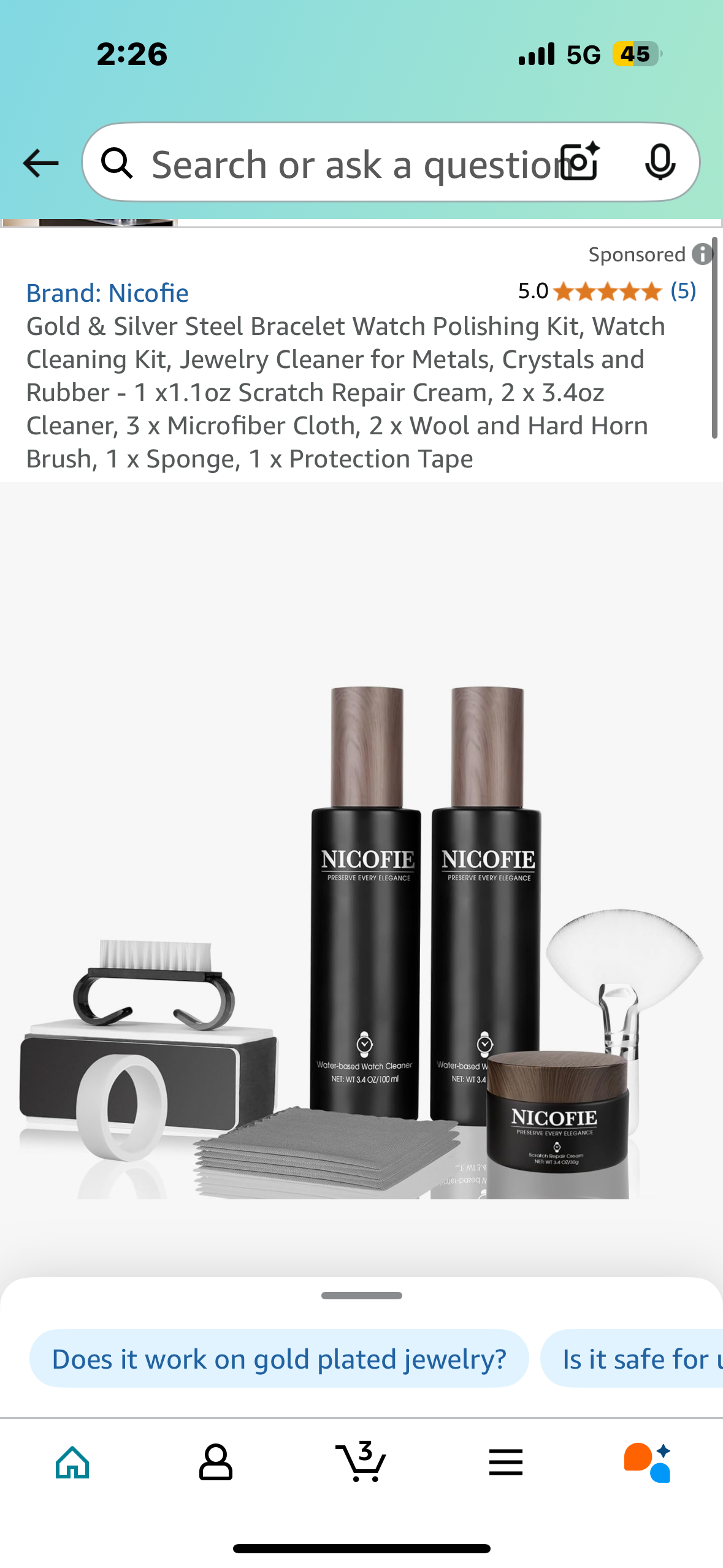 Gold & Silver Steel Bracelet Watch Polishing Kit, Watch Cleaning Kit, Jewelry Cleaner for Metals, Crystals and Rubber - 1 x1.1oz Scratch Repair Cream, 2 x 3.4oz Cleaner, 3 x Microfiber Cloth, 2 x Wool and Hard Horn Brush, 1 x Sponge, 1 x Protection Tape