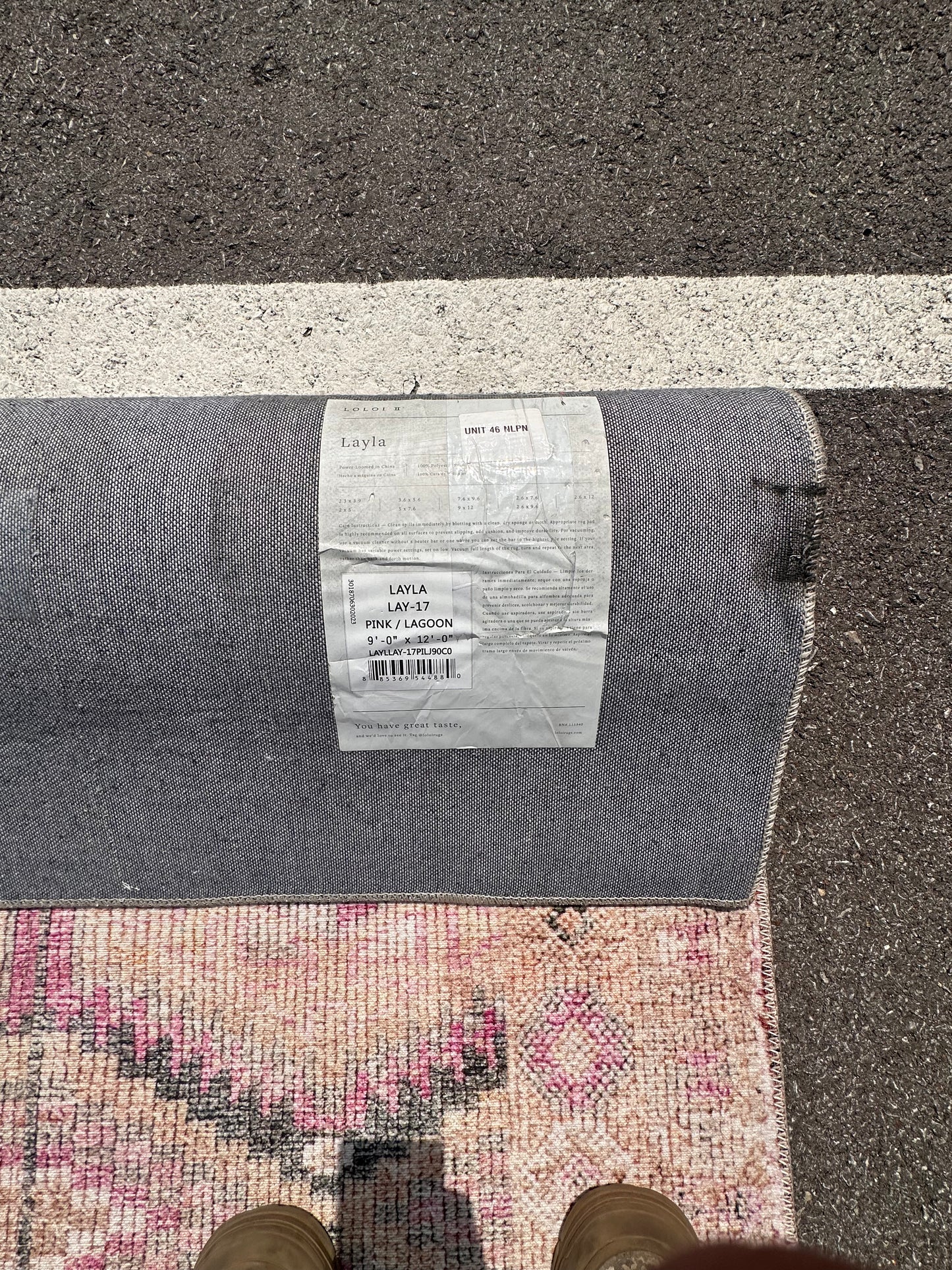 Loloi Layla Collection LAY-17 Pink/Lagoon 9'-0" x 12'-0" .13" Thick Area Rug, Soft, Durable, Vintage Inspired, Distressed, Low Pile, Non-Shedding, Easy Clean, Printed, Living Room Rug (L984)