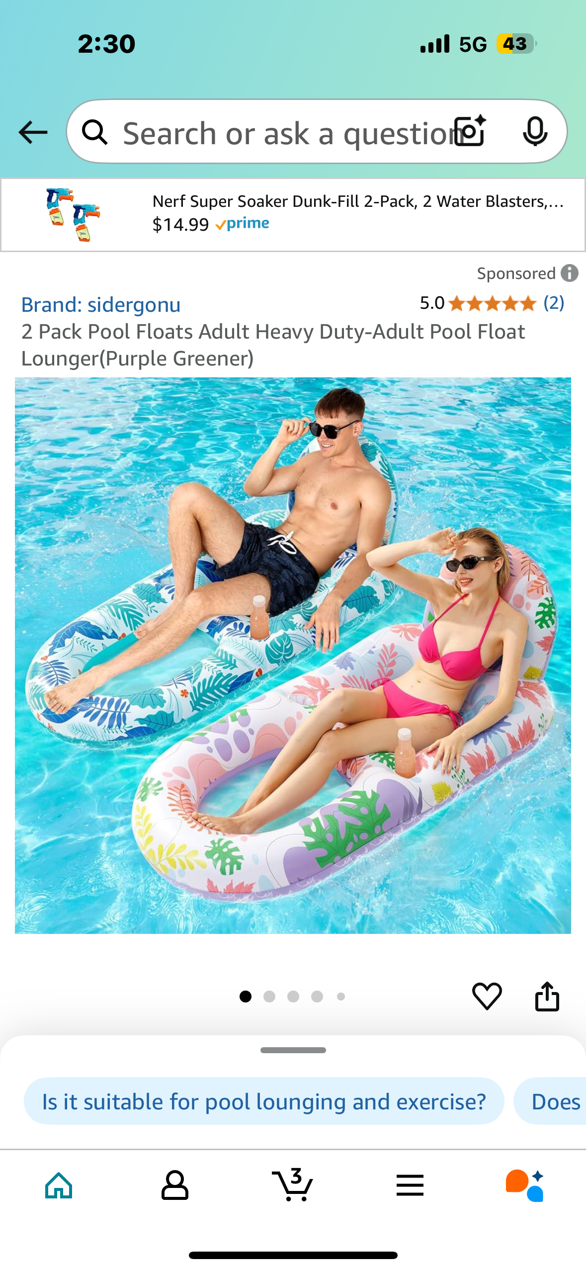 2 Pack Pool Floats Adult Heavy Duty-Adult Pool Float Lounger(Purple Greener