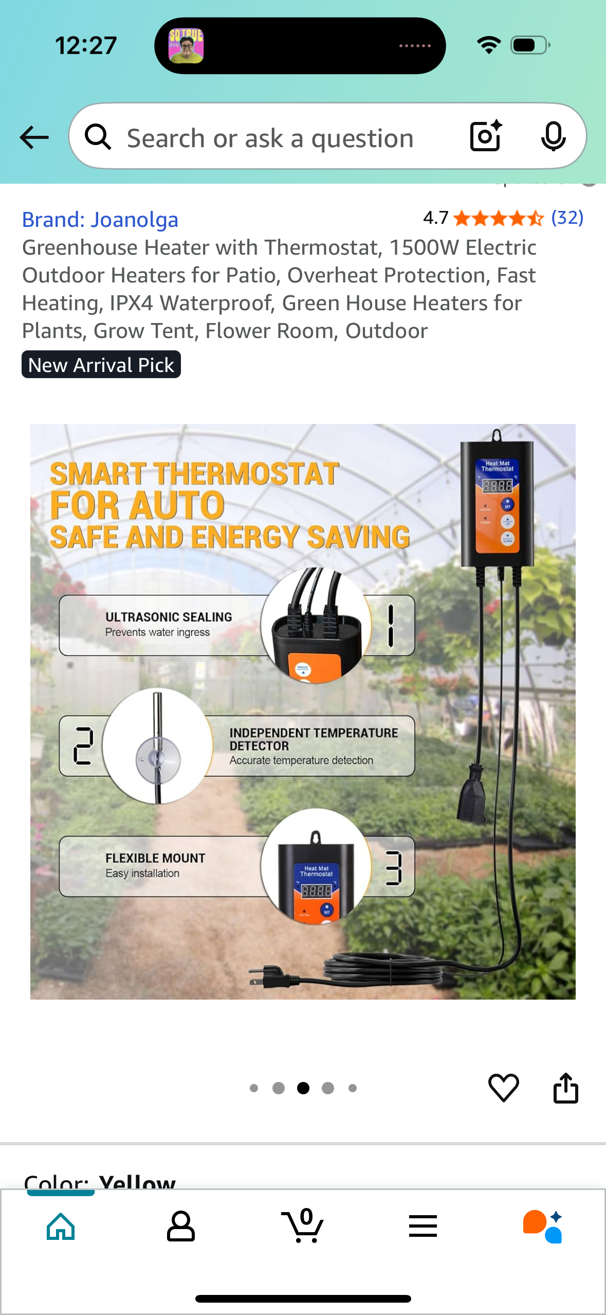 Greenhouse Heater with Thermostat, 1500W Electric Outdoor Heaters for Patio, Overheat Protection, Fast Heating, IPX4 Waterproof, Green House Heaters for Plants, Grow Tent, Flower Room, Outdoor