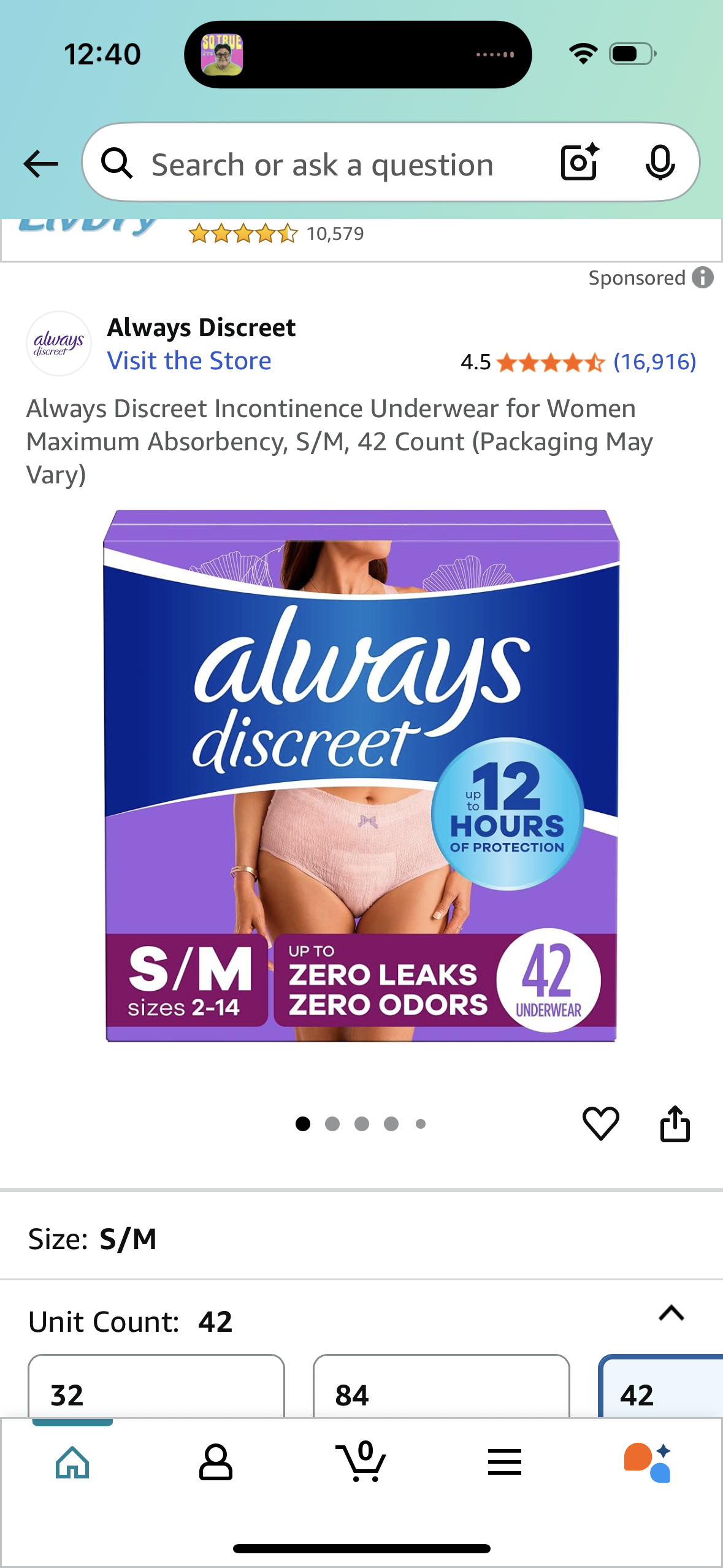 Always Discreet Incontinence Underwear for Women Maximum Absorbency, S/M, 42 Count