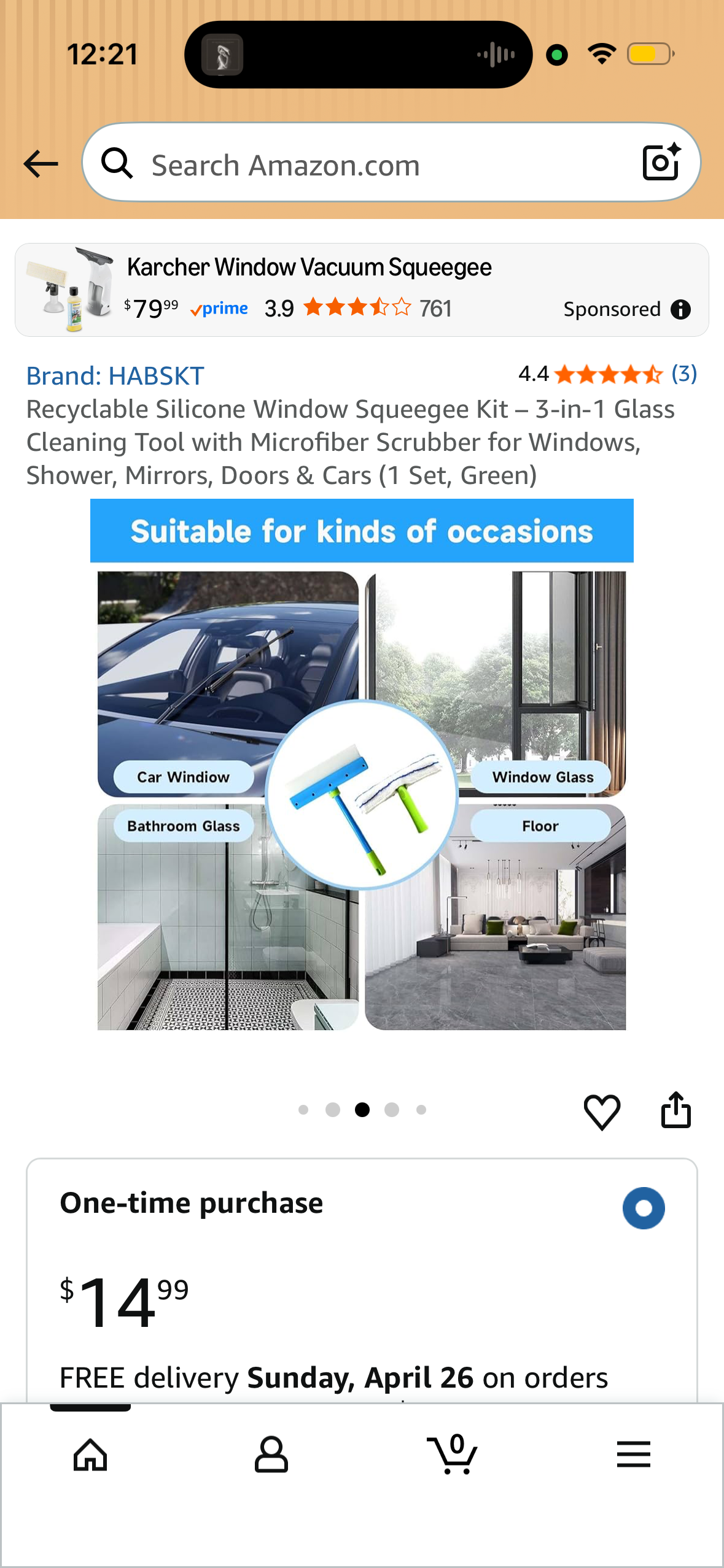 Recyclable Silicone Window Squeegee Kit – 3-in-1 Glass Cleaning Tool with Microfiber Scrubber for Windows, Shower, Mirrors, Doors & Cars (1 Set, Green)